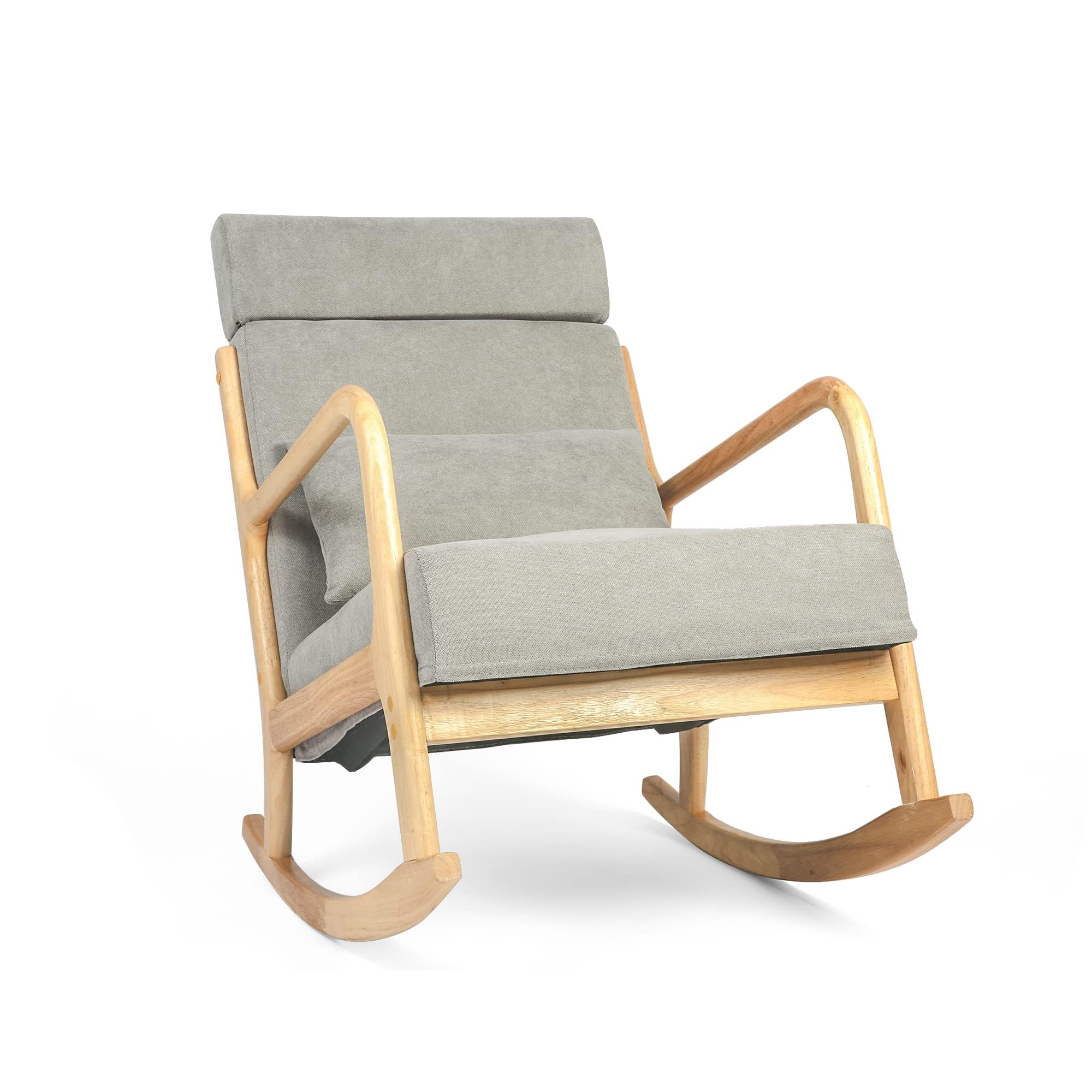 **Solid Wood Glider Rocking Chair with High Back – Upholstered Nursery & Living Room Accent Chair – Grey Linen Fabric for Nursery, Bedroom & Relaxation**    *(Perfect for Nurseries, Living Rooms, Bedrooms & Cozy Relaxation Spaces)*
