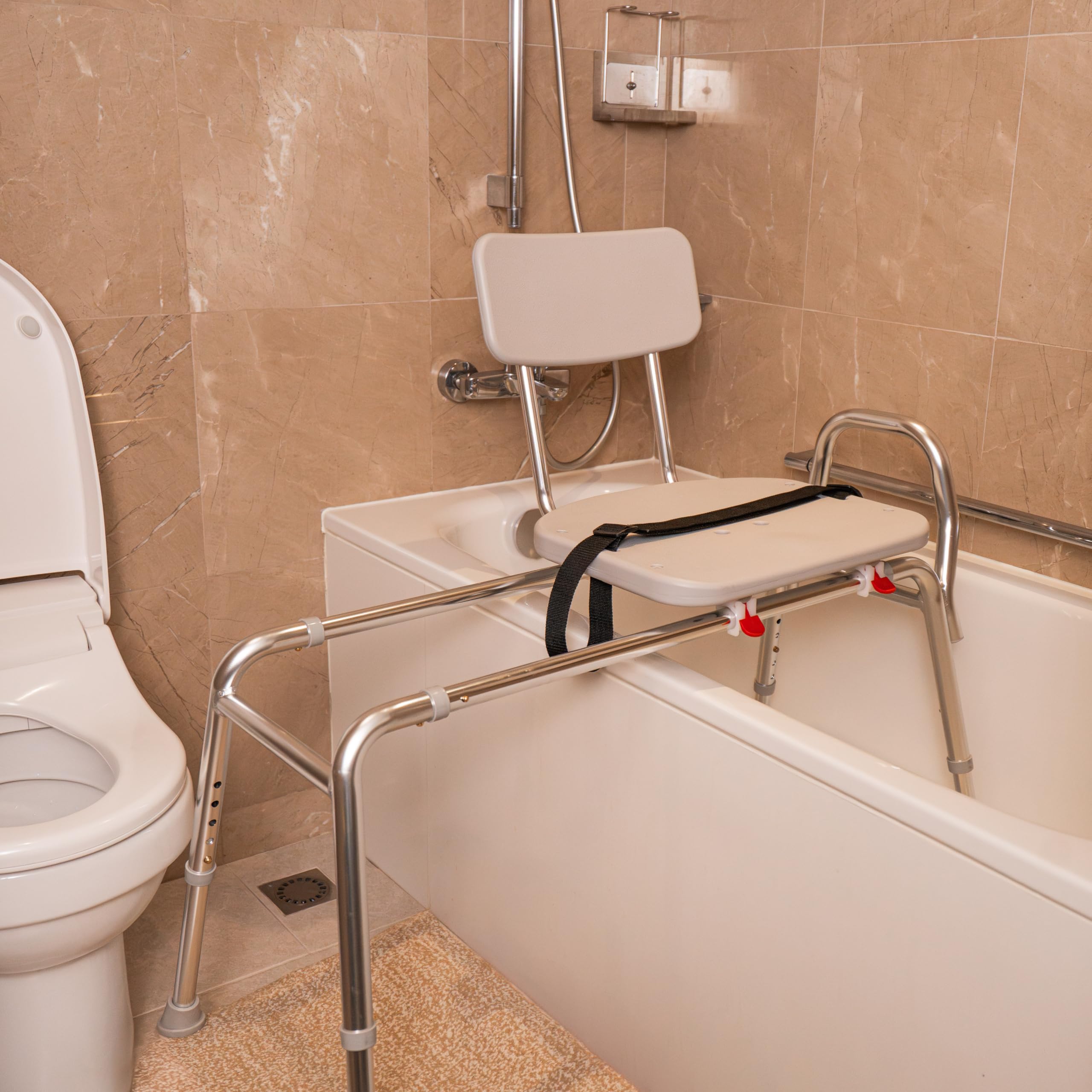 Eagle Health Supplies Adjustable Sliding Transfer Bench & Shower Chair - Heavy Duty 400 lbs Capacity - Safety Shower Seat for Elderly & Disabled - Perfect for Bathroom Mobility Assistance & Home Care (77211)