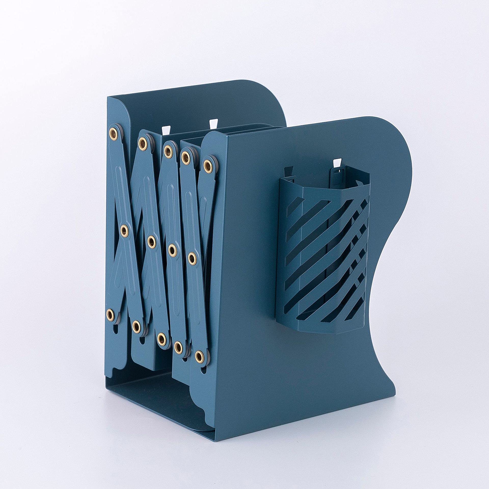 Heavy Duty Adjustable Metal Bookends for Shelves - Book Stoppers & Organizer with Pen Holder - Perfect for Office Desk, Home Library, and Study Room Organization