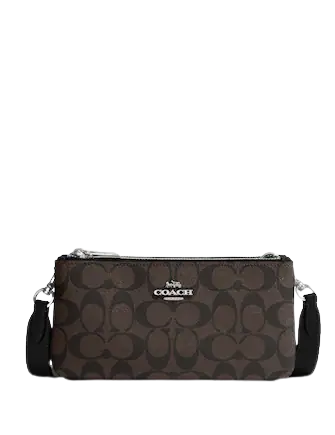 Coach Signature Canvas Double Zip Crossbody Bag - Stylish & Compact Purse for Women, Perfect for Everyday Use, Travel & Shopping