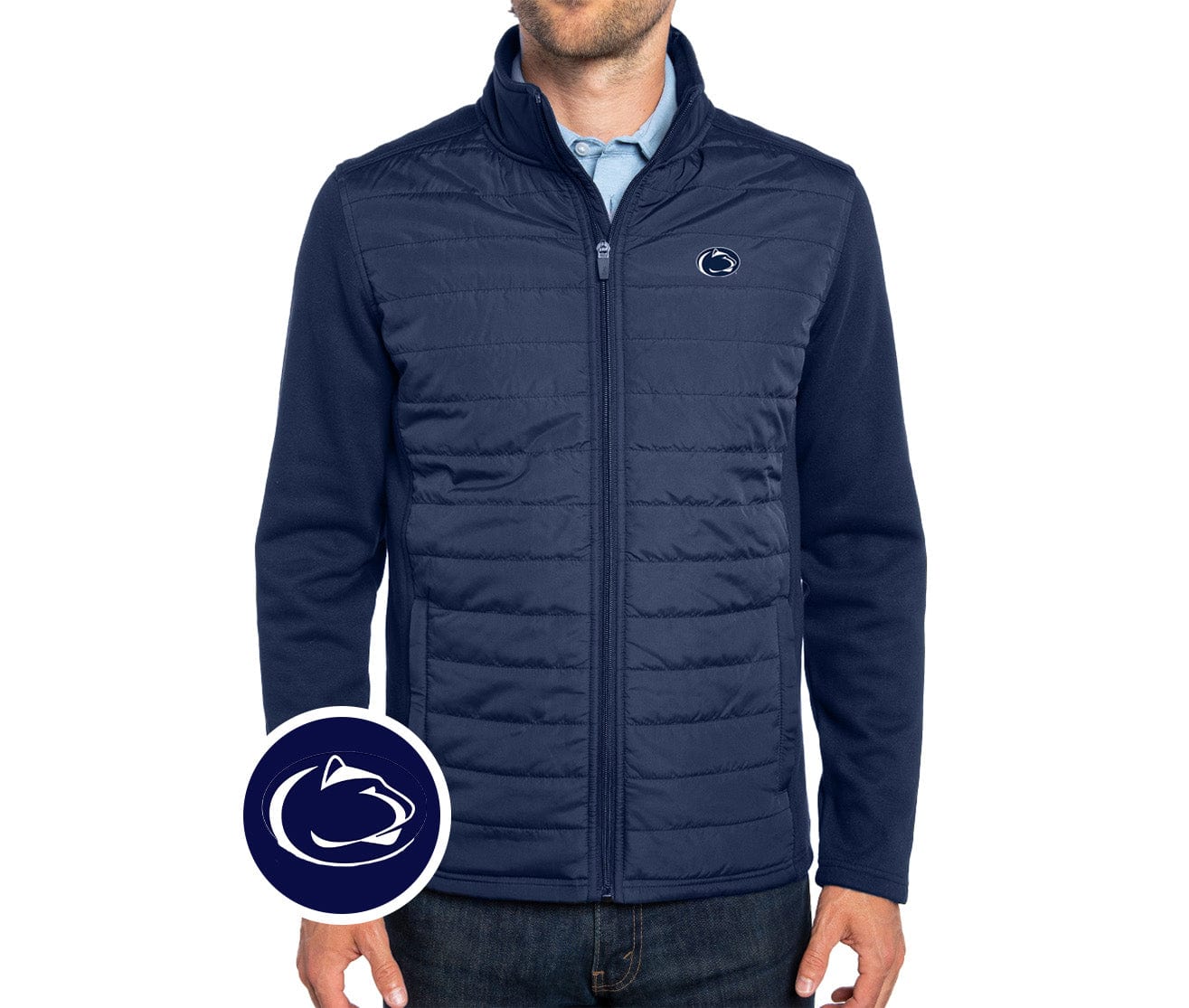 Penn State Hybrid Puffer Jacket - PSU Lion Logo - Navy Blue - Warm & Stylish Winter Coat for College Students & Alumni (Perfect for Football Games & Campus Life)