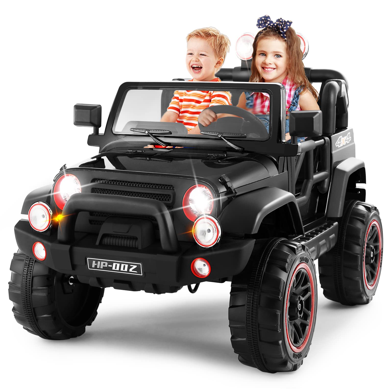 12V7AH Kids Electric Ride-On Truck with Parental Remote Control - 2-Seater Children's Car with Music, LED Lights & Spring Suspension - Perfect for Outdoor Play & Backyard Fun (Black)