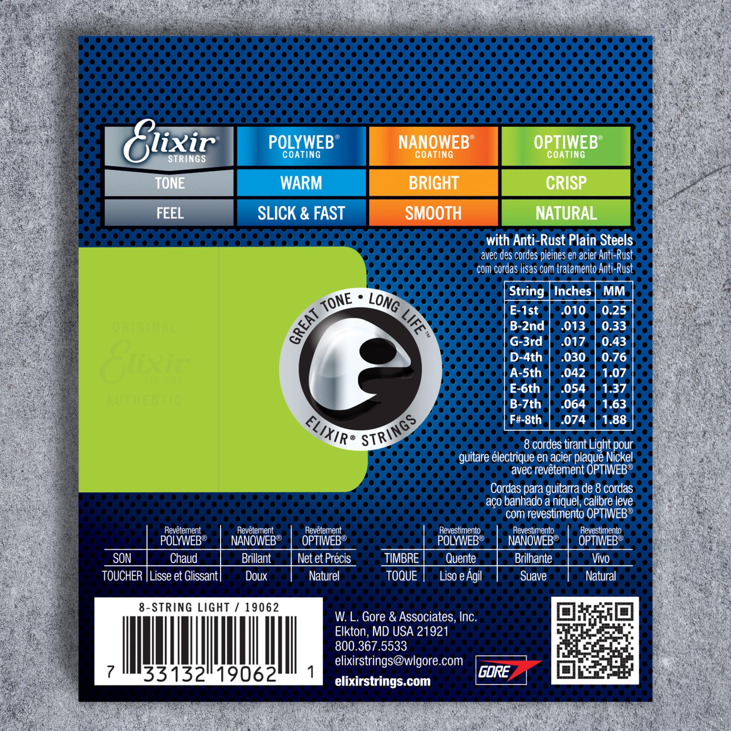 Elixir Electric Guitar Strings 8-String Set (10-74 Light Gauge) - Nickel Plated Steel with OPTIWEB Coating for Long-Lasting Crisp Tone & Comfortable Playability | Perfect for Rock, Metal & Extended Range Performances