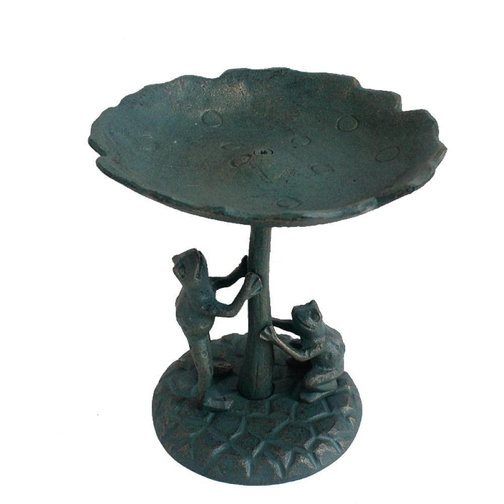 Cast Iron Frog, Mushroom & Bird Statues - Handcrafted Garden Sculptures with Food Basin - Outdoor Home Decor for Patio, Lawn & Flower Beds