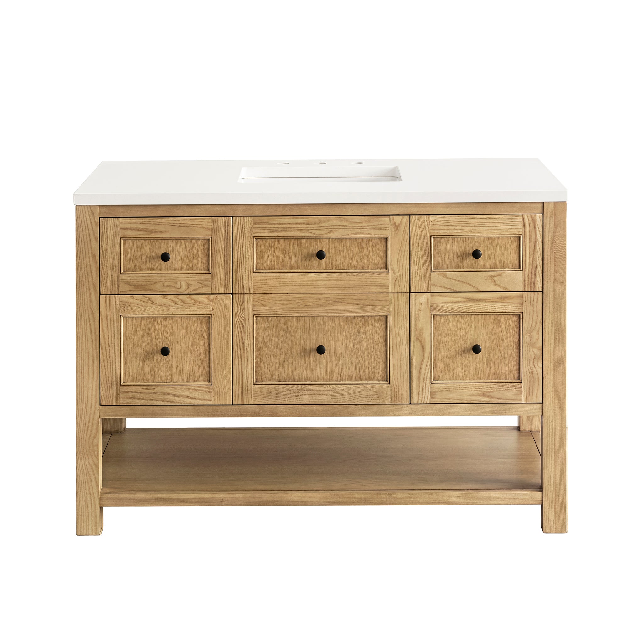 Breckenridge 48 Inch Single Bathroom Vanity in Light Natural Oak with 3CM White Zeus Countertop - Perfect for Modern Master Bathrooms and Guest Suites