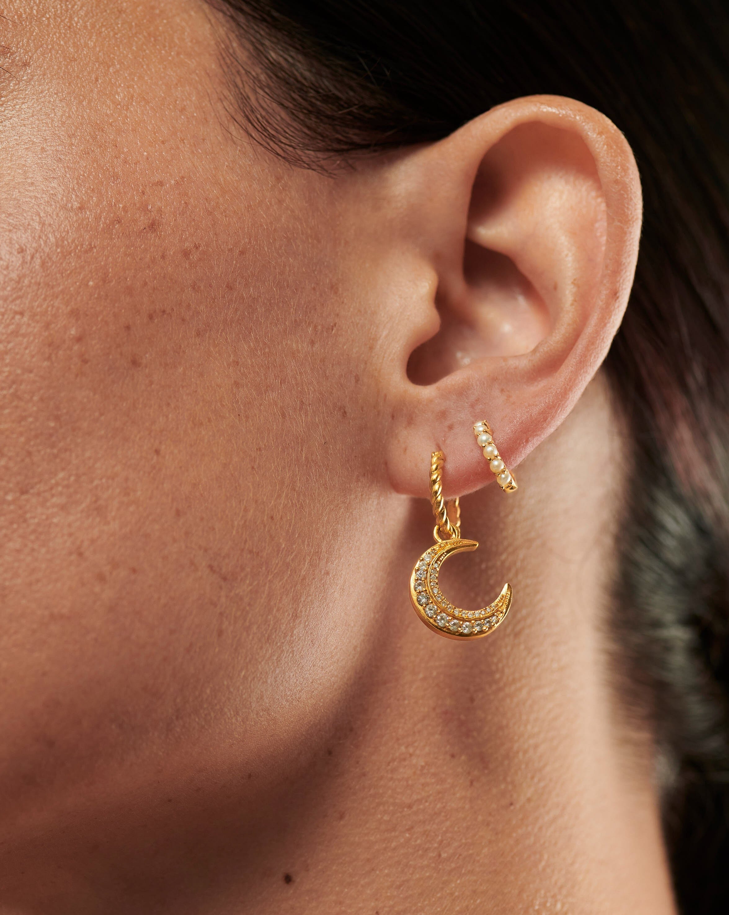18k Gold Vermeil Gemstone Huggie Hoop Earrings with Pearl Accents - Elegant & Dainty Jewelry for Everyday Wear, Parties, and Special Occasions