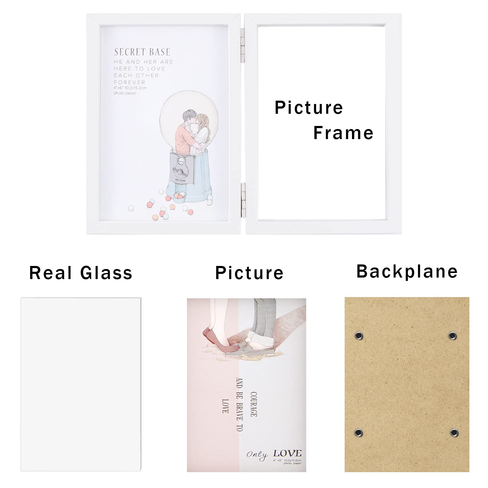 AVEAX Double 5x7 Picture Frame - Hinged Folding Photo Frame with Glass Front, Vertical Desktop Display for Home & Office Decor (White)