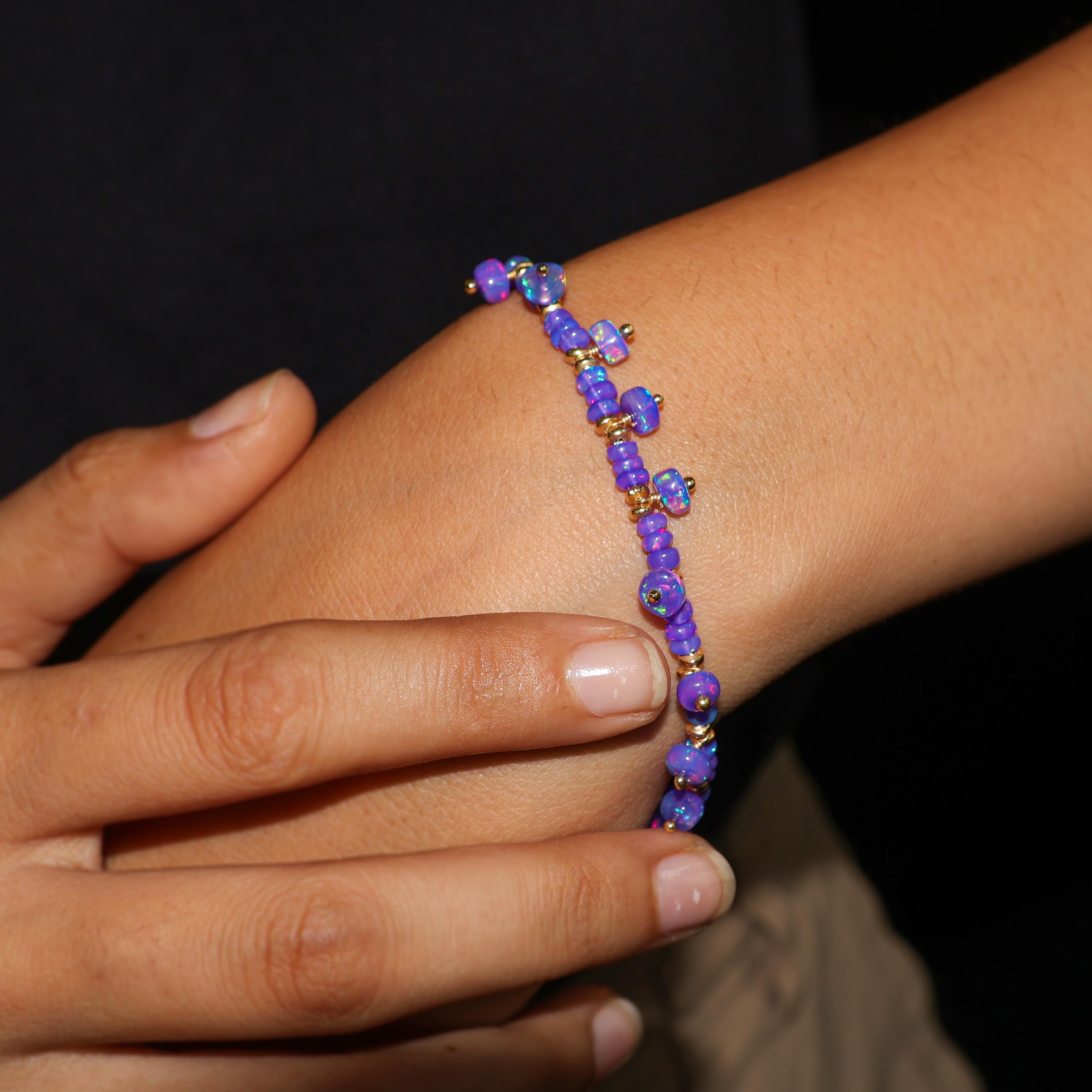 Handmade Fire Ethiopian Lavender Opal Beaded Bracelet - Unique Gemstone Jewelry for Women, Gift for Her, Perfect for Weddings & Special Occasions