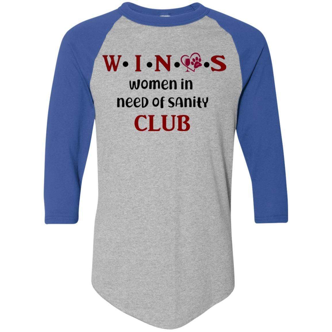 WineyBitches.Co WINOS Club Colorblock Raglan Jersey with Burgundy Lettering - Perfect for Wine Tasting Parties, Girls' Night Out & Casual Wear