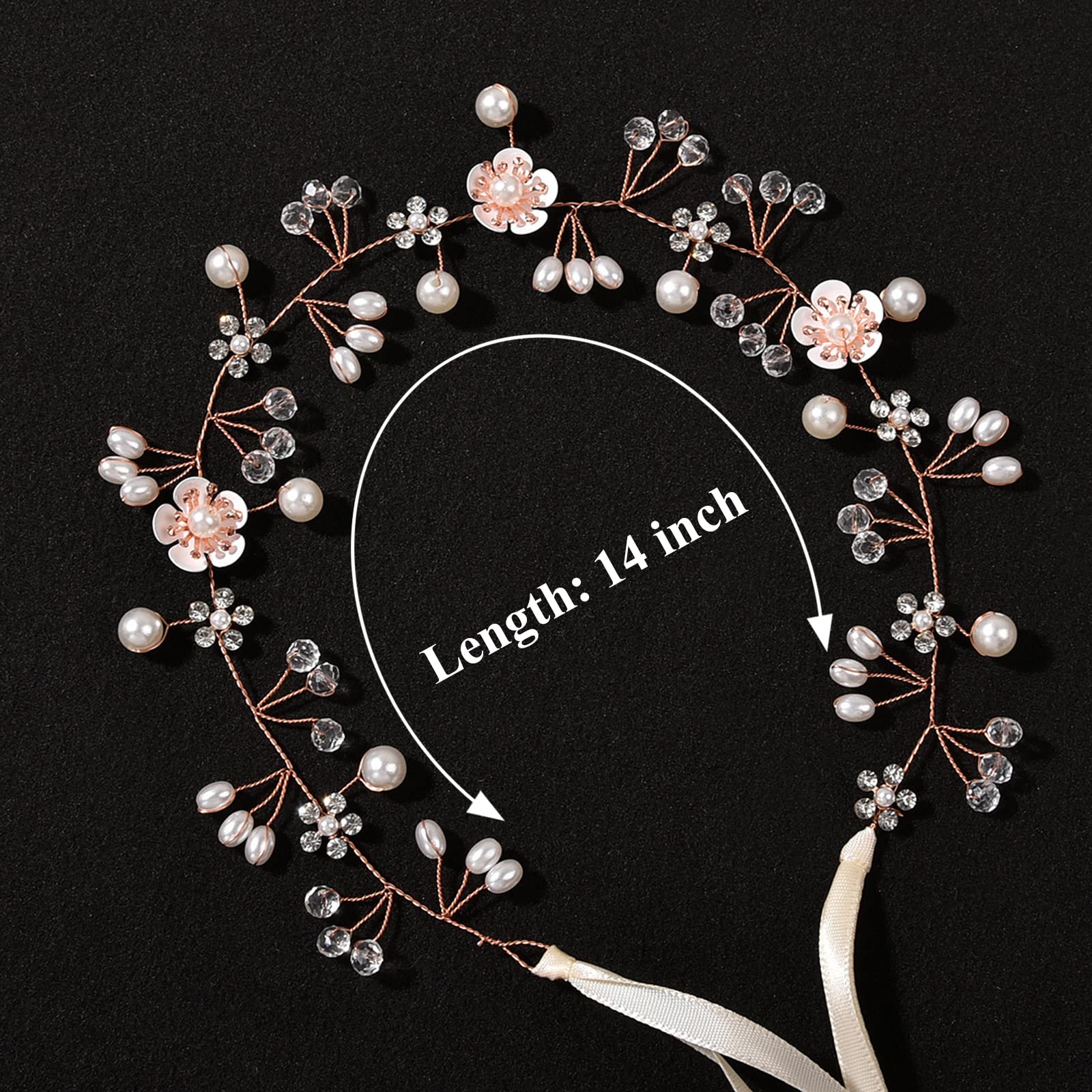 Princess Flower Girl Hair Accessory - Rose Gold Pearl Headband for Kids, Bridal Wedding & Women | Perfect for Flower Girls, Bridesmaids, and Special Occasions