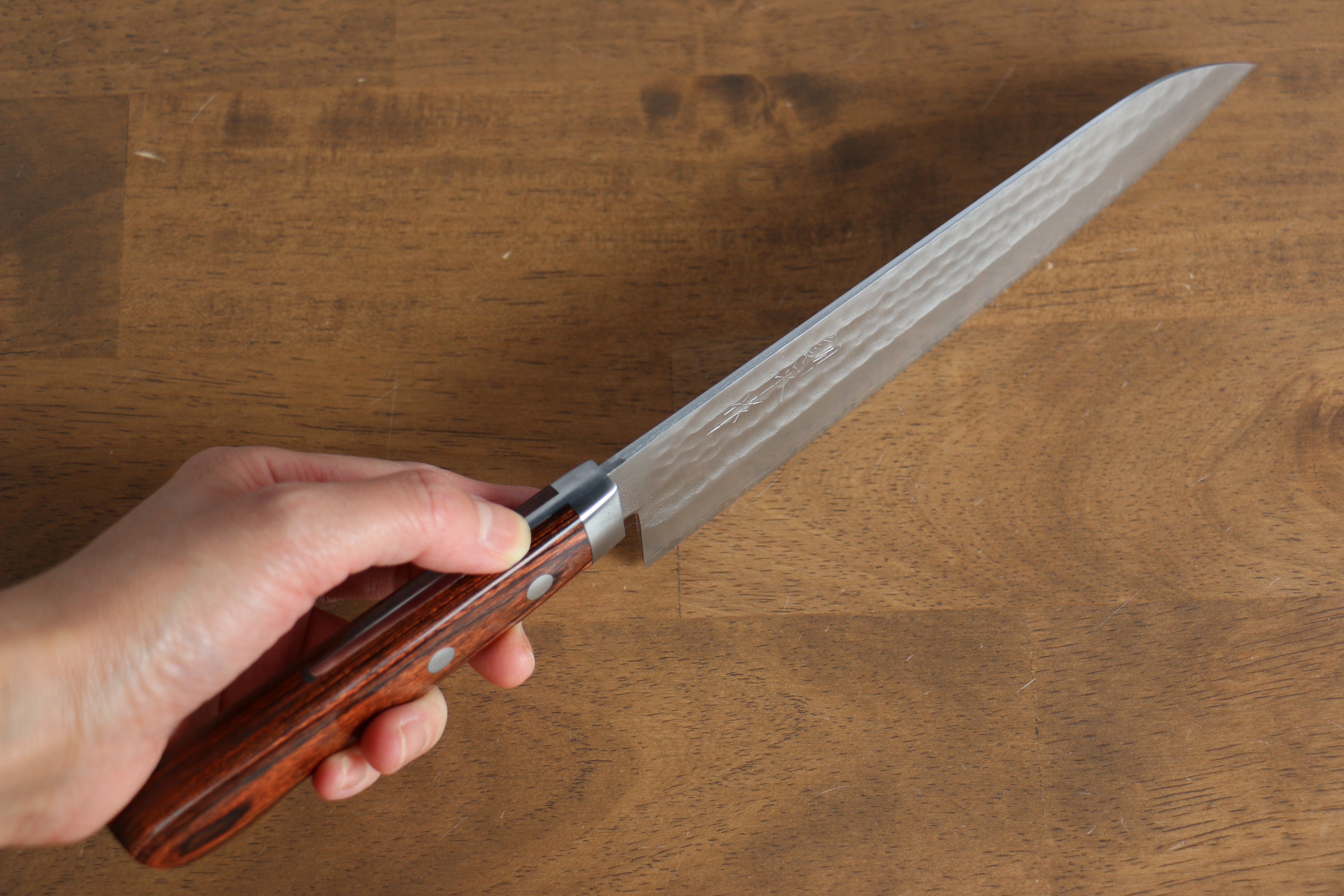 Premium Kunihira Tanzo VG1 Hammered Gyuto 180mm Japanese Chef Knife with Mahogany Handle - Perfect for Slicing, Dicing & Precision Cooking in Professional Kitchens & Home Use