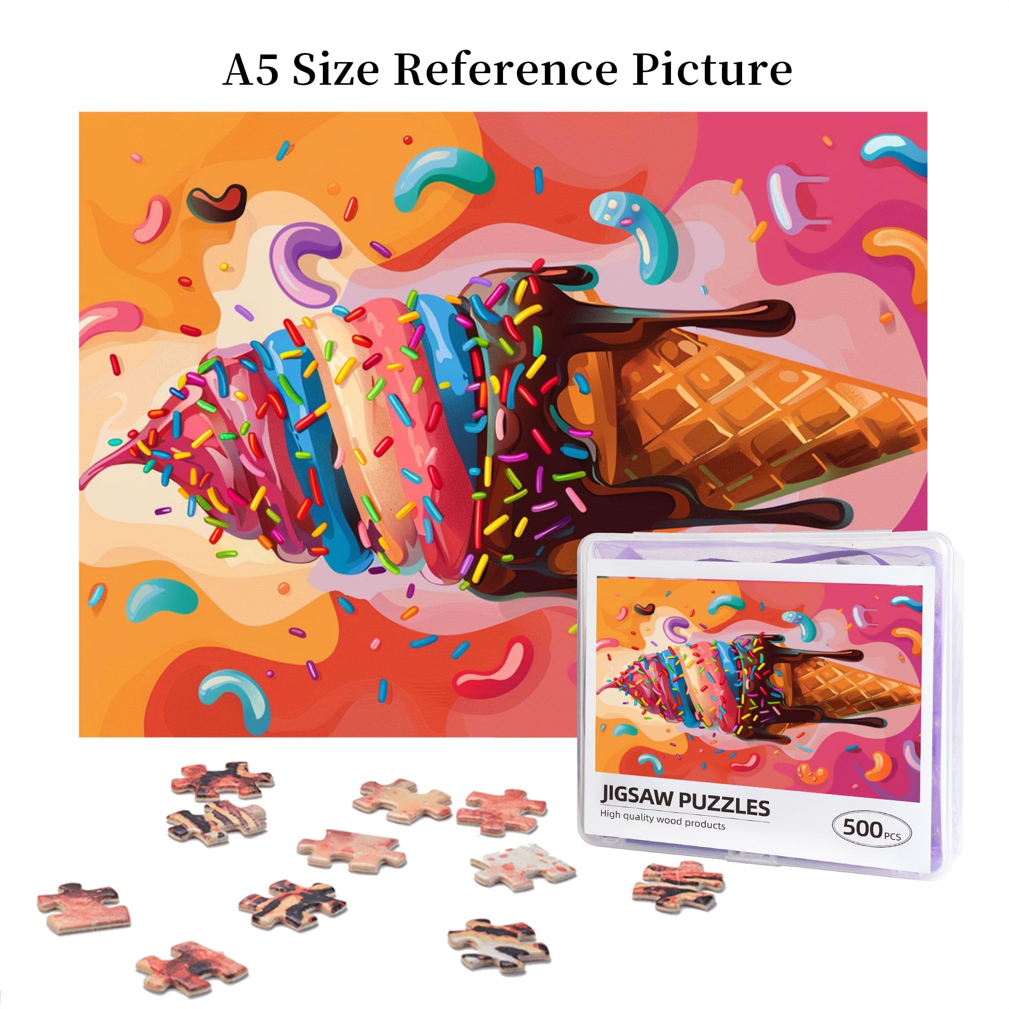 500-Piece Ice Cream Cone Wooden Puzzle for Adults - Unique Artwork, Beautiful Design - Perfect Gift for Ice Cream Lovers - Fun Home Decor & Relaxing Family Activity