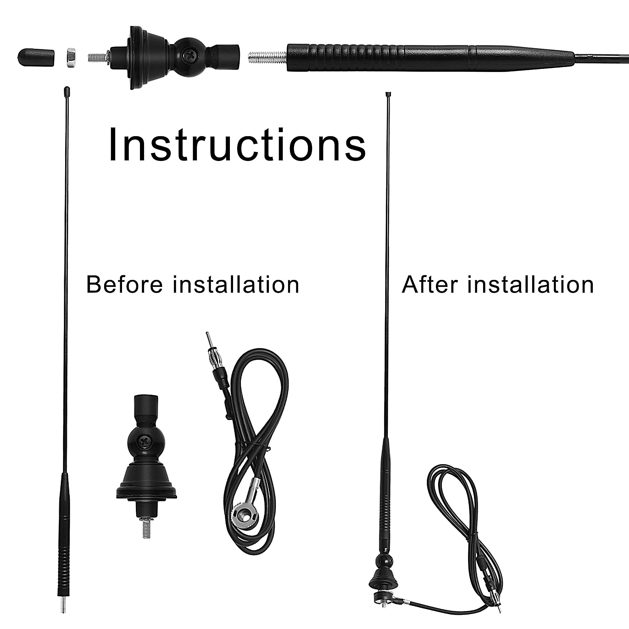 ASOOLL 26.5 Inch Black Marine Boat Antenna - FM/AM Radio Aerial for Car, ATV, UTV, Yacht, Tractor & RV - Perfect for Marine Communication, Off-Road Adventures & Road Trips