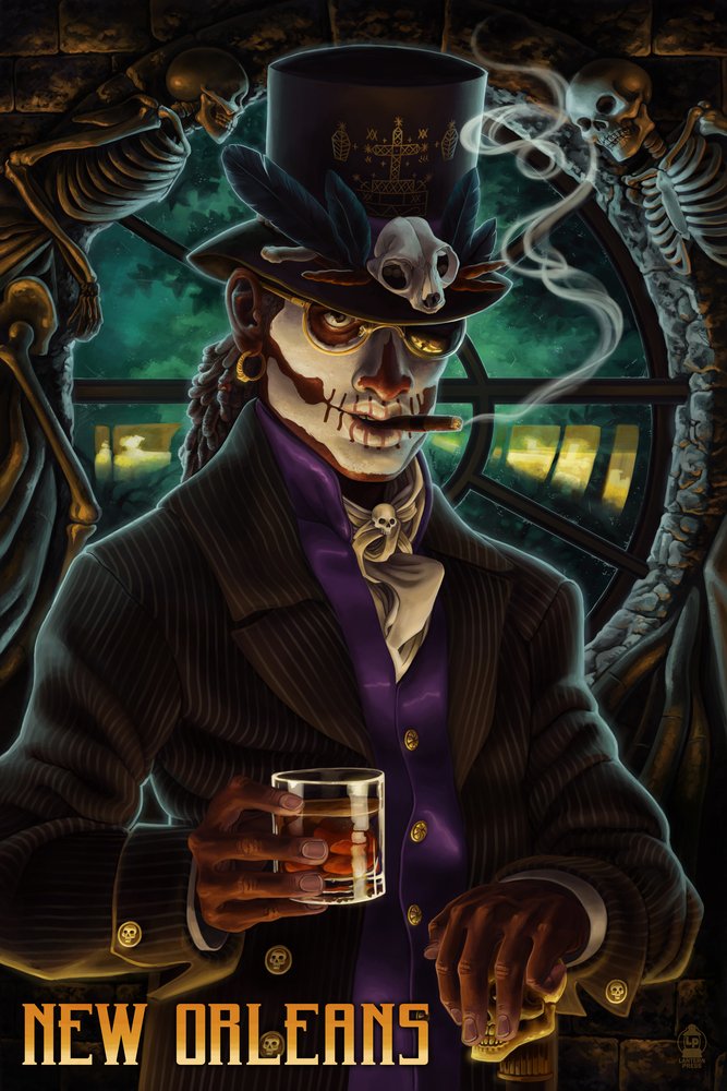 Baron Samedi Voodoo Wall Art Poster - 12x18 New Orleans Louisiana Decor - Gothic Home Decor, Voodoo Altar, Halloween Party Decoration
