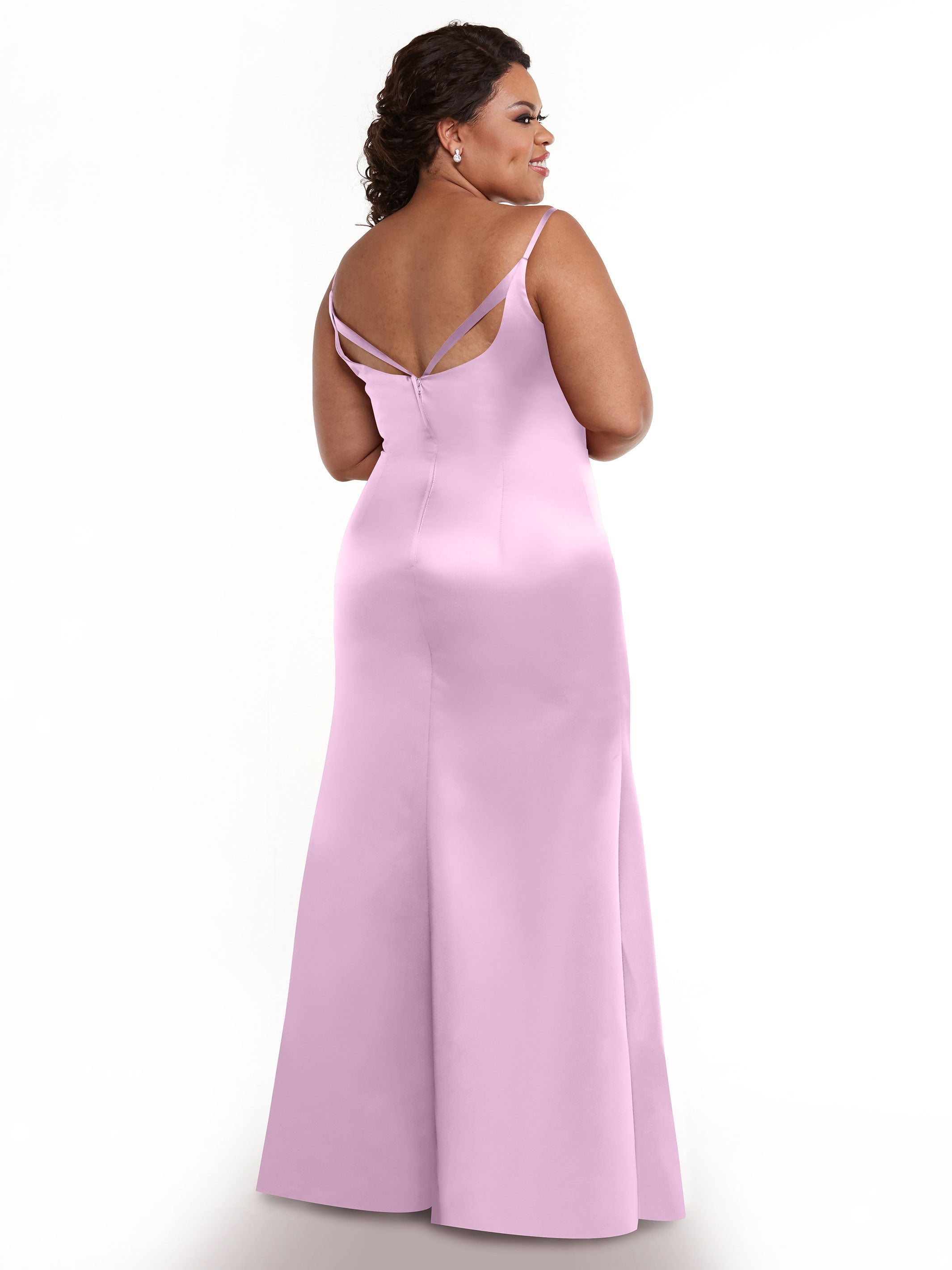 Elegant Fit and Flare Satin Bridesmaid Dress with Thigh High Slit - Perfect for Weddings, Prom, and Formal Events