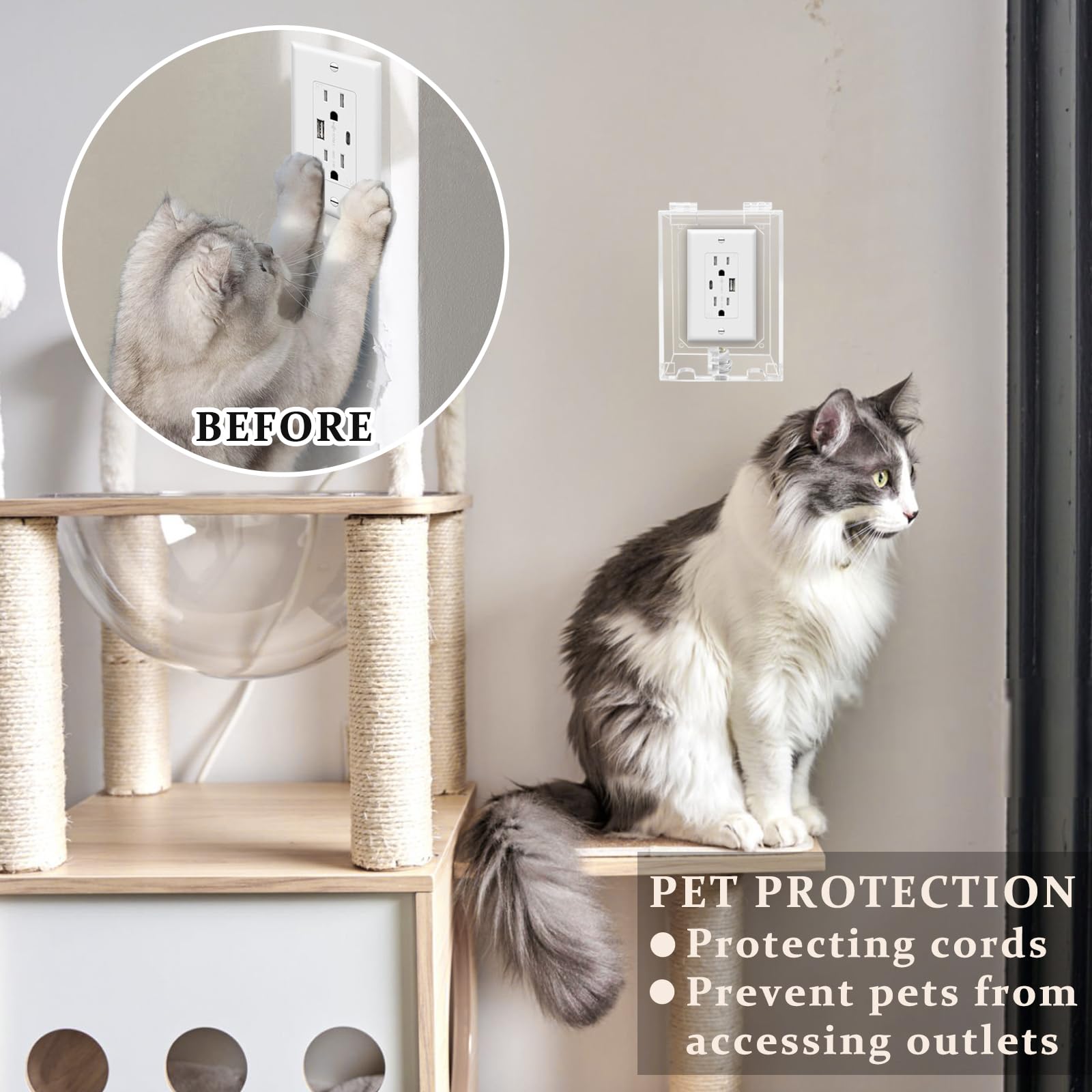 Baby Proof Electrical Outlet Cover Box - Child Safety Wall Outlet Protector with Lock, Fits Standard Plugs & Adapters (4.95