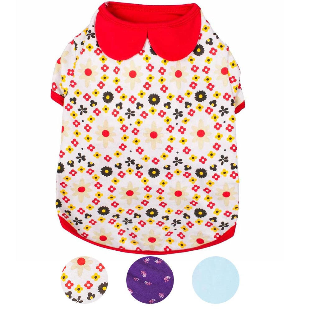 Blueberry Pet Dog T-Shirt - Peter Pan Collar Cotton Shirt for Small Dogs, 14