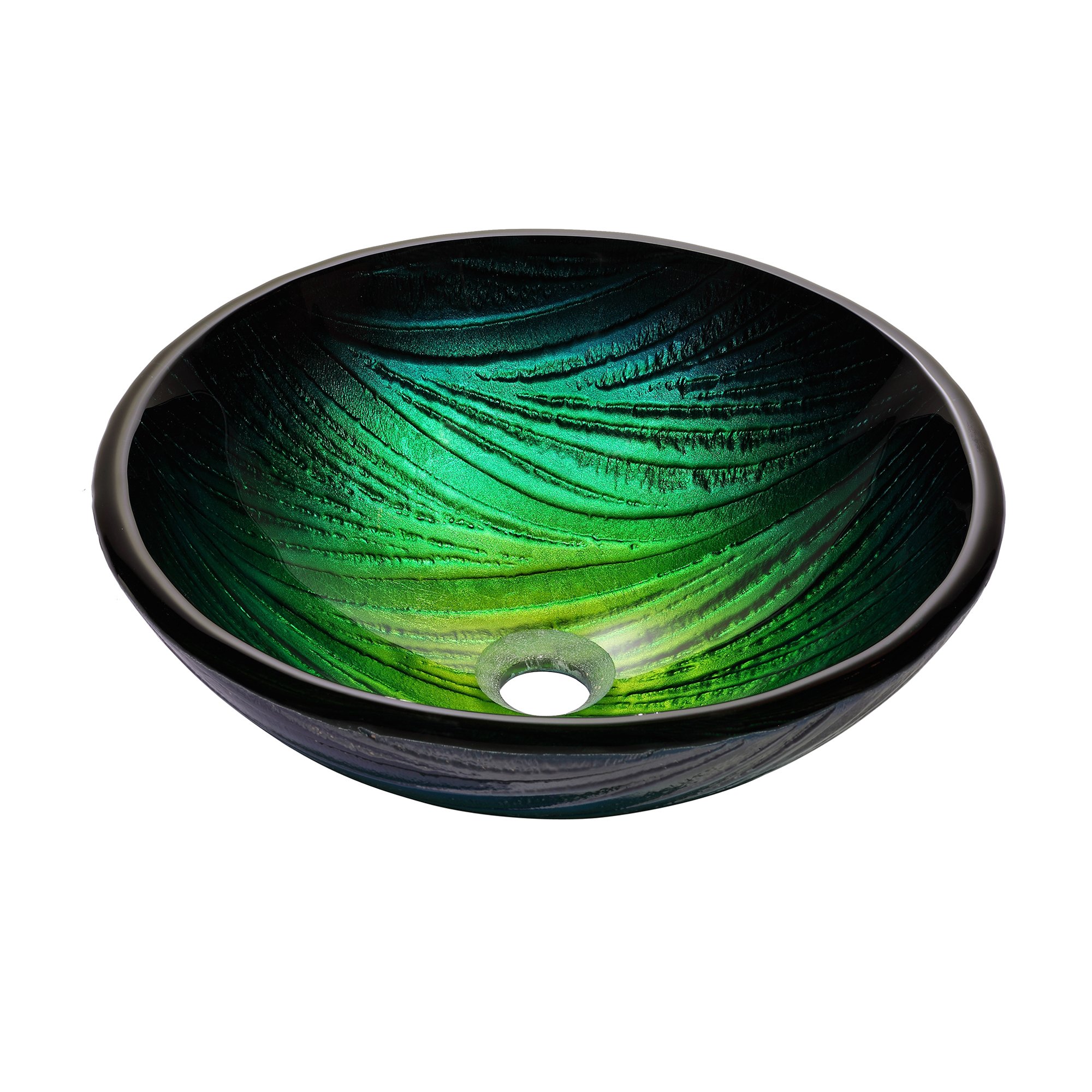 KRAUS Modern Green Glass Vessel Bathroom Sink with Chrome Ramus Faucet - Perfect for Contemporary Home, Hotel, and Spa Bathroom Decor