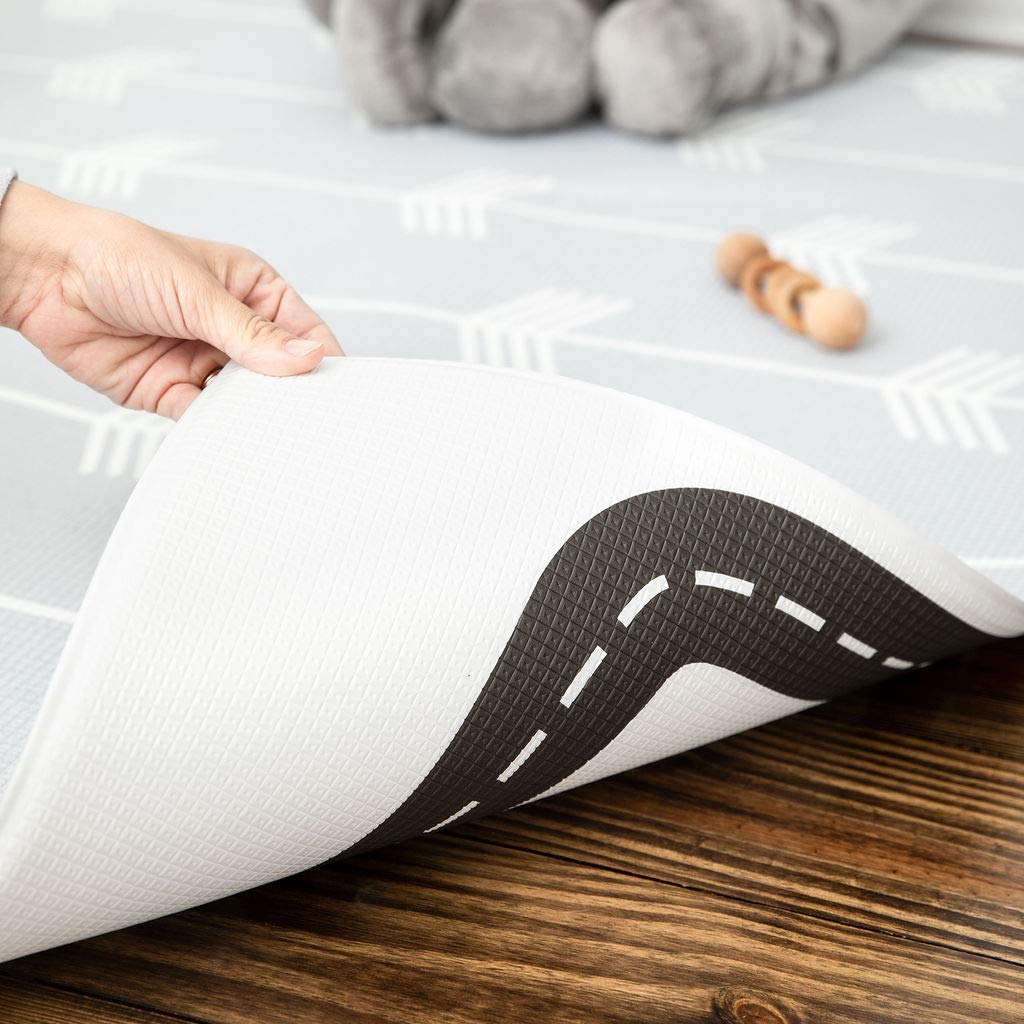 Large 82'' x 55'' Baby Play Mat - Nordic Trails Morning Fog Arrows Design | Reversible Waterproof Activity Mat for Infants, Toddlers & Kids | Perfect for Nursery Floor, Playtime & Crawling Practice