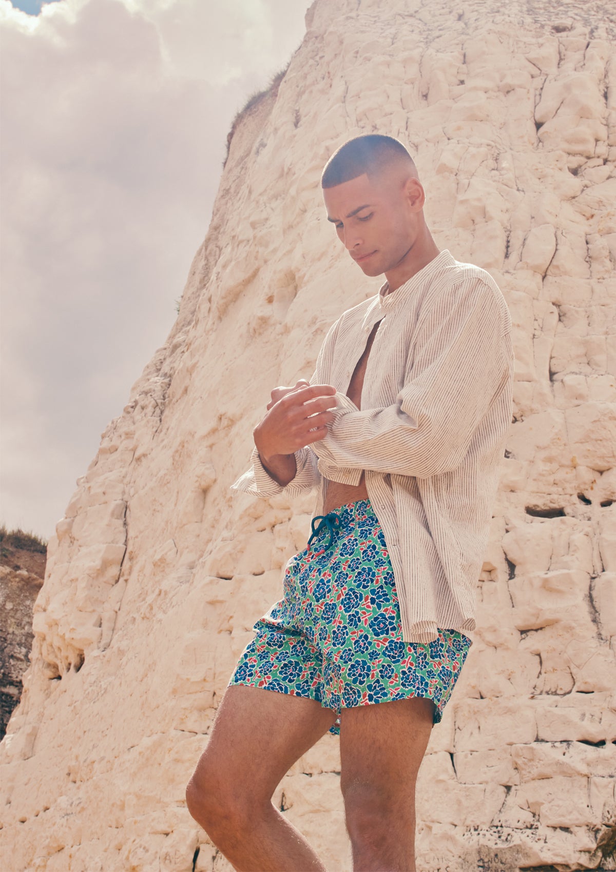 Boardies® X Liberty Charleston Posy Floral Print Swim Trunks for Men - Quick Dry Beach Shorts for Swimming, Surfing & Summer Vacations