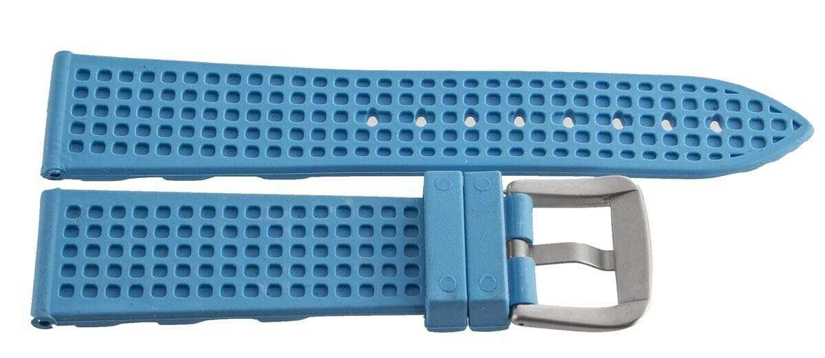 Locman Men's 24mm Light Blue Rubber Watch Band Strap with Silver Buckle - Durable Replacement Watch Strap for Swimming, Diving & Outdoor Activities