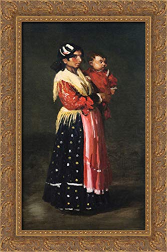 Robert Henri 16x24 Gold Ornate Wood Framed Canvas Art - Maria Y Consuelo Wall Decor for Living Room, Bedroom & Office | Vintage Oil Painting Reproduction