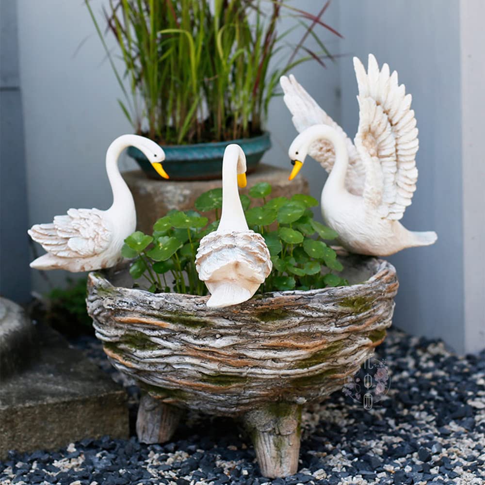 3-Piece White Swan Garden Statue Set - Elegant Figurine Plant Pots & Flower Planters for Indoor & Outdoor Décor | Perfect for Home, Garden, and Patio Decoration