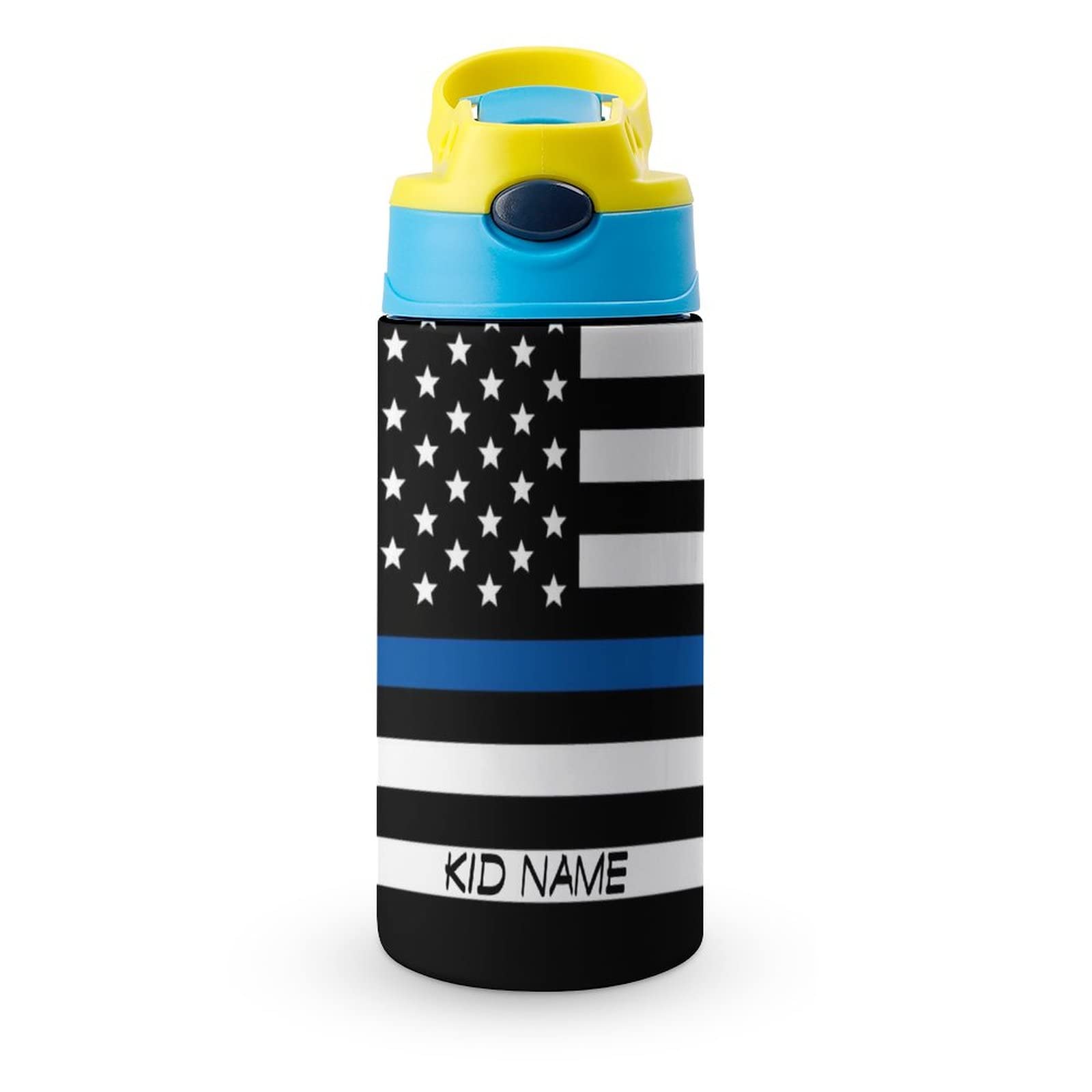 Personalized Vintage American Flag Kids Water Bottle - Insulated Stainless Steel Sports Water Bottle with Straw Lid for Boys & Girls - Custom Reusable Drinking Bottle for School, Camping & Outdoor Activities