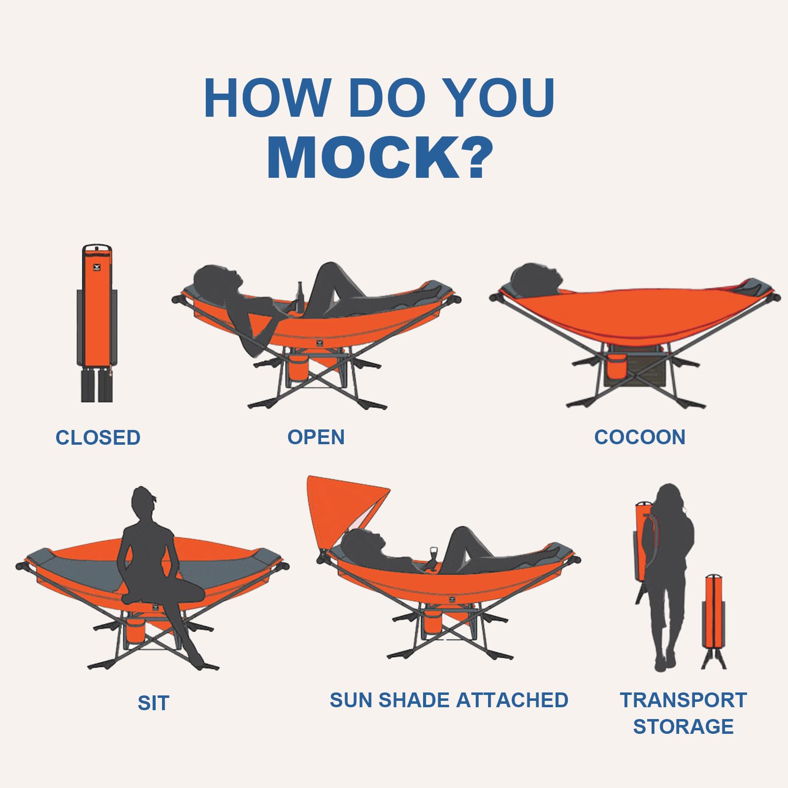 2Pack Portable Hammock with Stand - World's Best Mock ONE® Foldable Hammock Set with Adjustable Sunshade Canopy | Perfect for Indoor, Outdoor, Camping, Beach, Backyard & Travel | Lightweight & Compact for Easy Storage & Transport