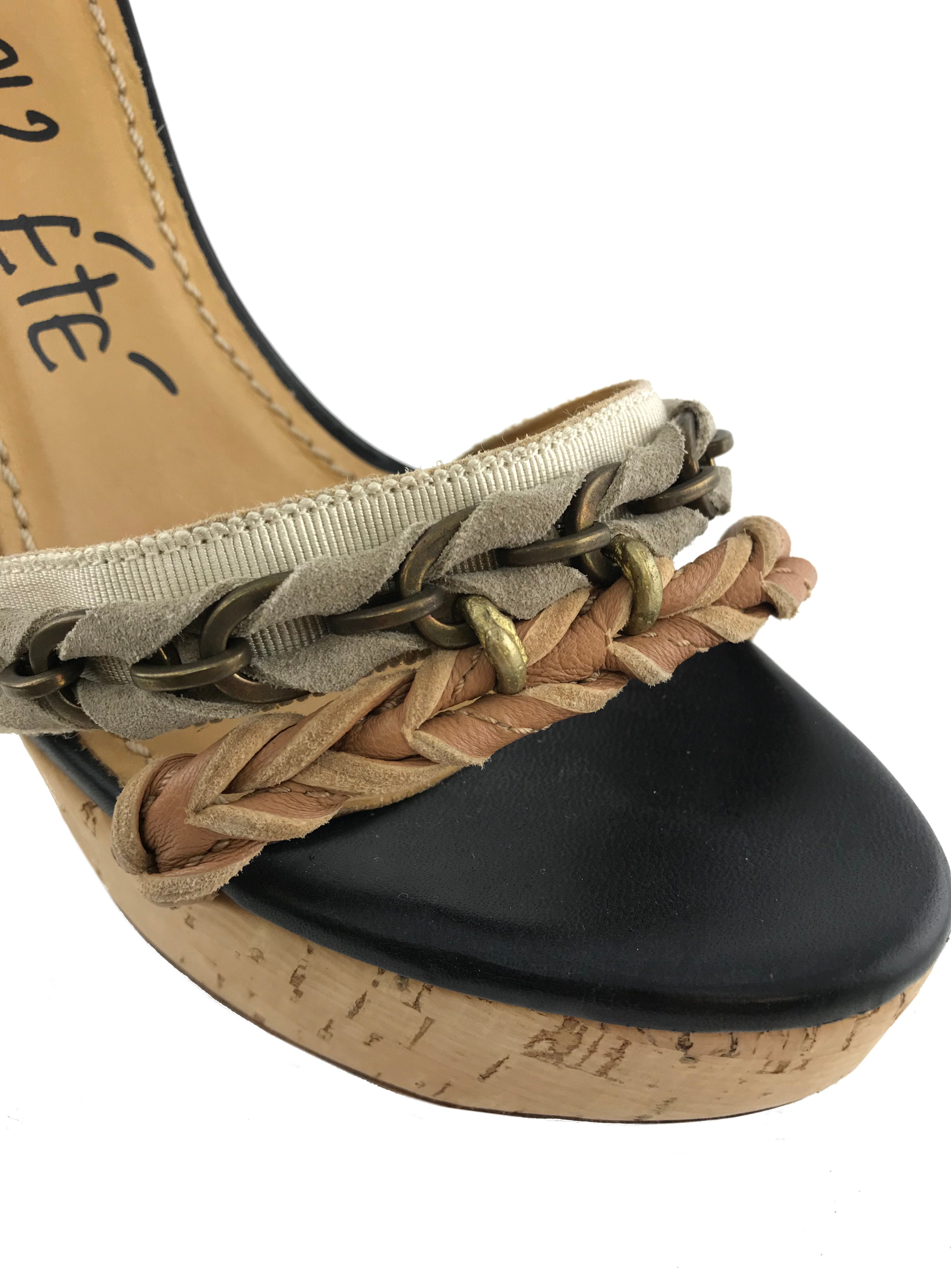 Lanvin Women's Size 9 Braided Leather & Raffia Platform Sandals - Comfortable High Heel Summer Wedges for Beach, Party & Casual Outfits