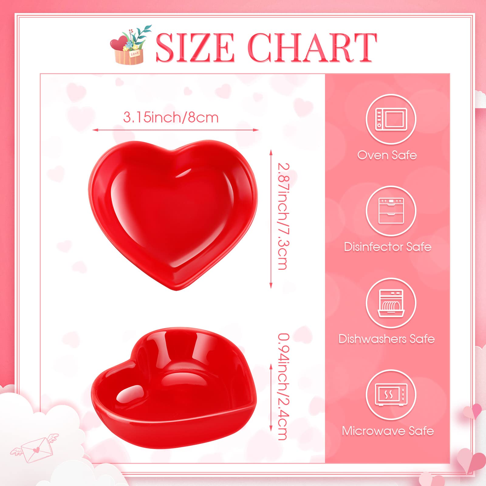 Zopeal 16 Pcs Heart Shaped Ceramic Bowls - Valentine's Day Candy Dishes, Red Love Sauce Plates, Multipurpose Serving Bowls for Candy, Sushi, Dipping & Seasoning | Perfect for Birthday Parties, Romantic Dinners & Holiday Gatherings