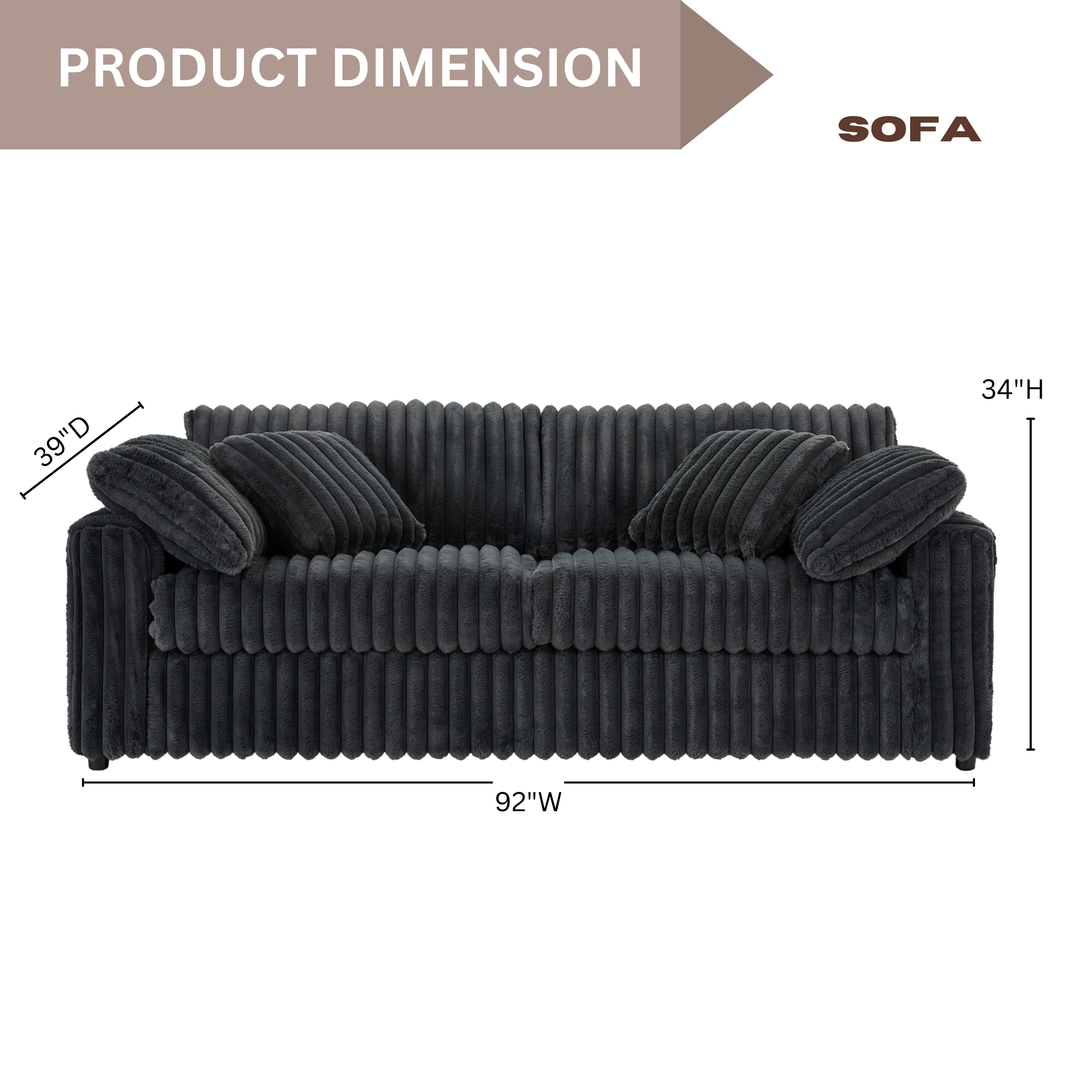 Roundhill Furniture Belvoir Upholstered Stationary Sofa - Modern Living Room Couch with Soft Fabric for Home, Office & Lounge Comfort