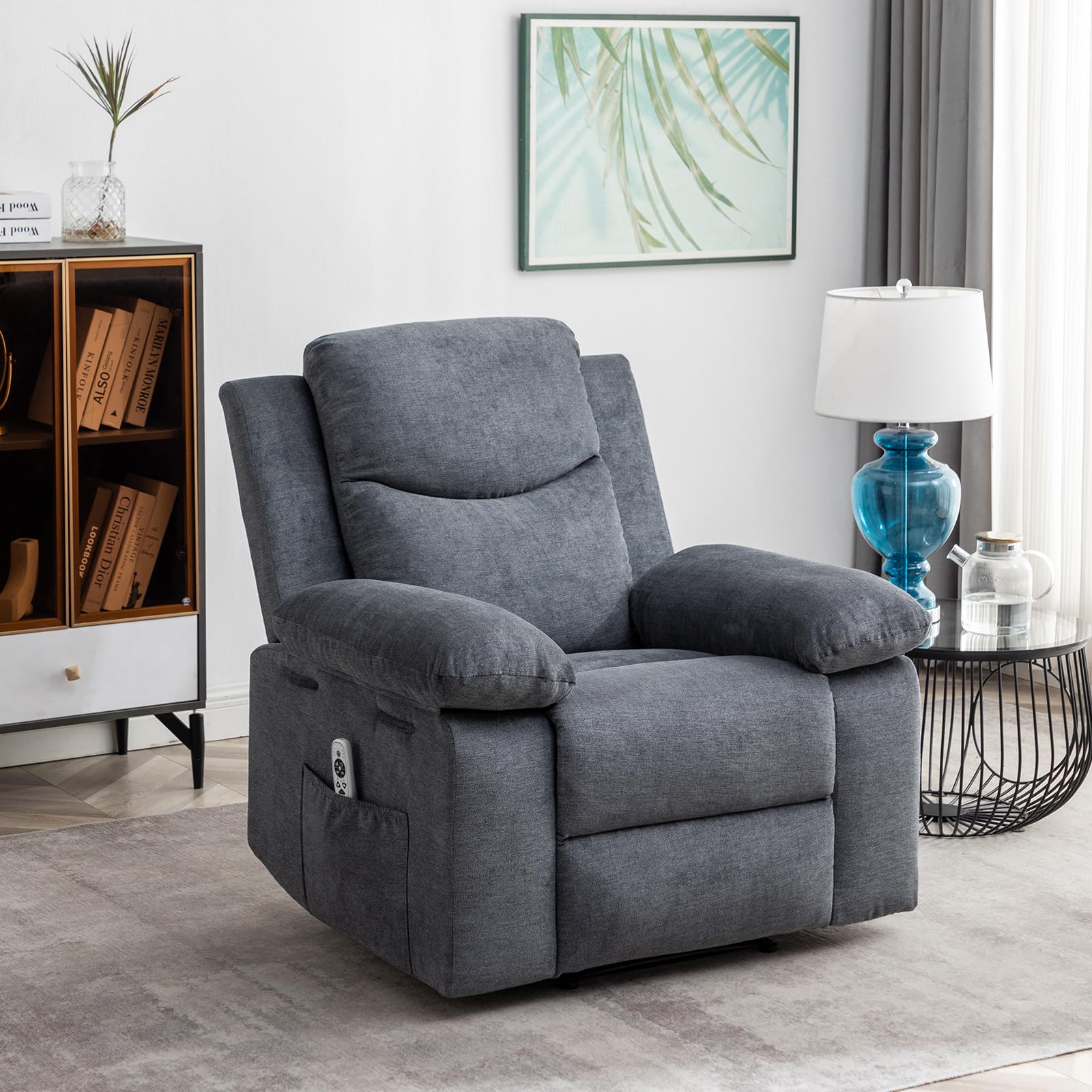 Adjustable Massage Power Recliner Chair with Heating System - Ergonomic Living Room Recliner for Relaxation & Comfort (Grey) - Perfect for Home Theater, Gaming & Reading Nook