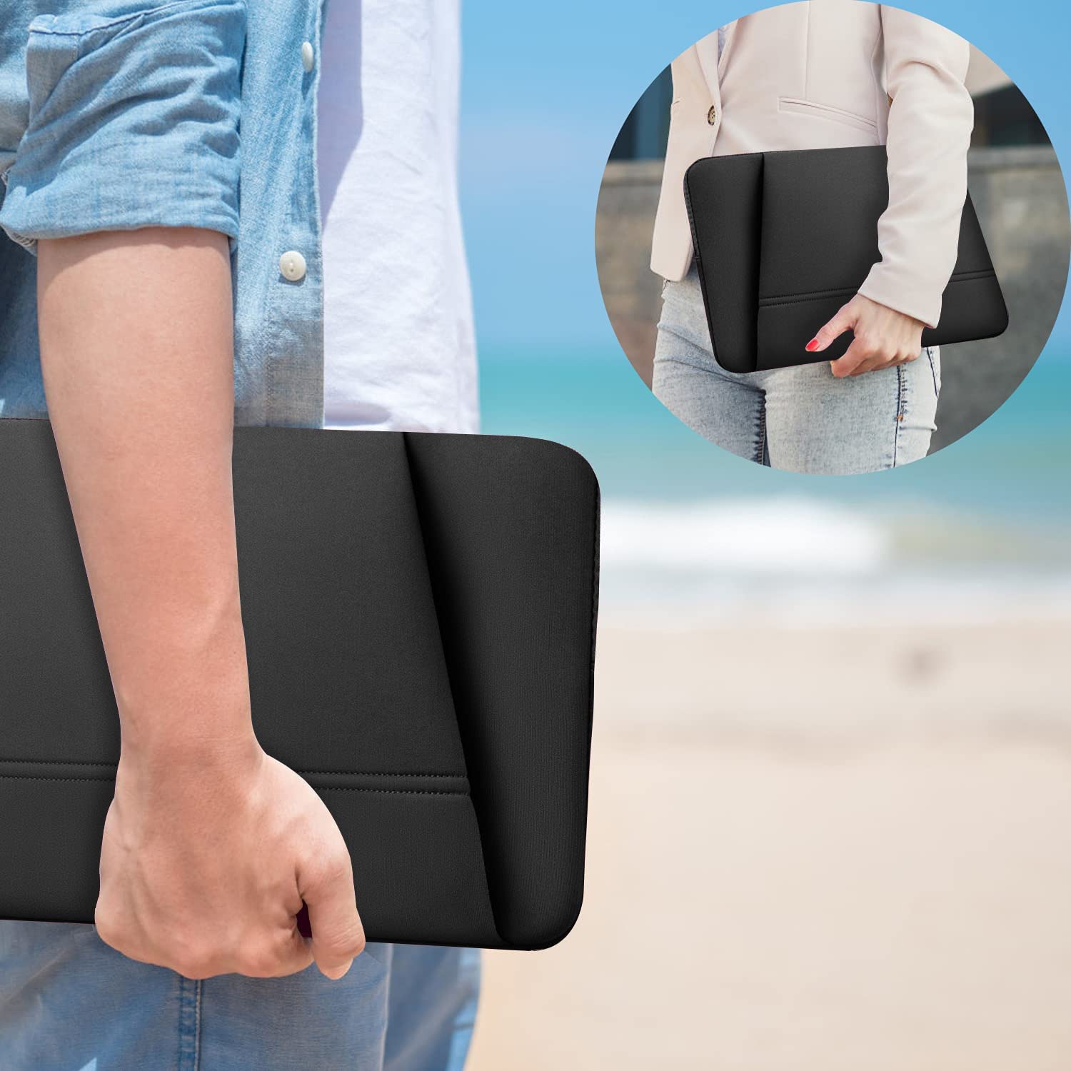 TEDNETGO 14 Inch Laptop Sleeve for MacBook Pro 2024 - Waterproof Protective Case Compatible with 13-14 Inch MacBook Pro/Air (Black) - Perfect for Travel, Office & School Use