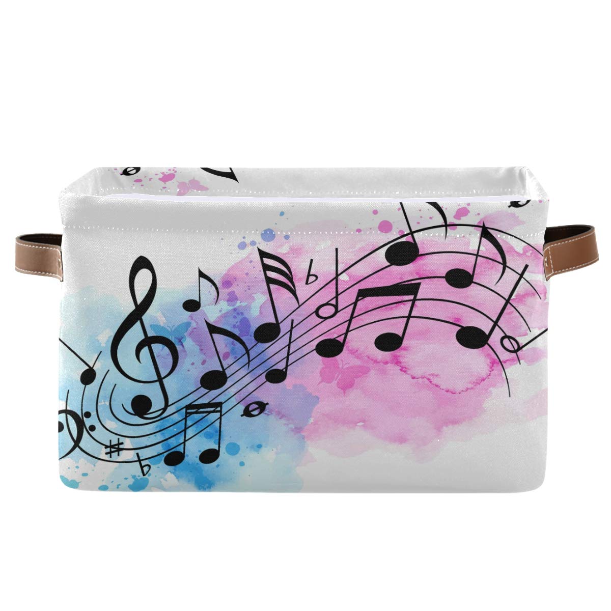 Abstract Music Notes Canvas Storage Basket - Collapsible Fabric Bin with PU Leather Handles for Toys, Wardrobe & Closet Organization | Perfect for Nursery, Playroom & Bedroom Storage