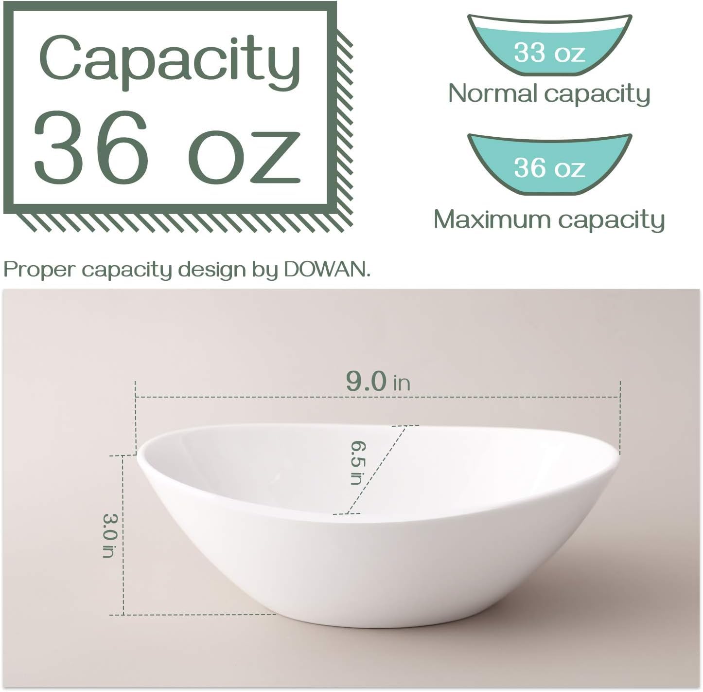 DOWAN 9-Inch Oval Serving Bowls Set of 4 - 36 Oz Large Serving Dishes for Salad, Pasta, Side Dishes - Microwave & Dishwasher Safe - Perfect for Wedding, Dinner Parties & Family Gatherings - White