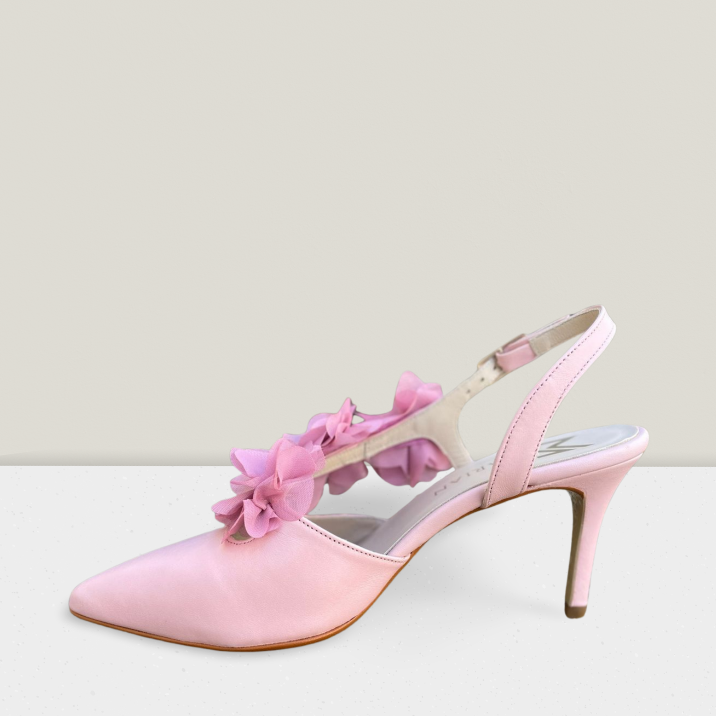 Marian Women's Pale Pink Slingback Heels with Floral Detail - Comfortable Dress Shoes for Weddings, Parties & Special Occasions