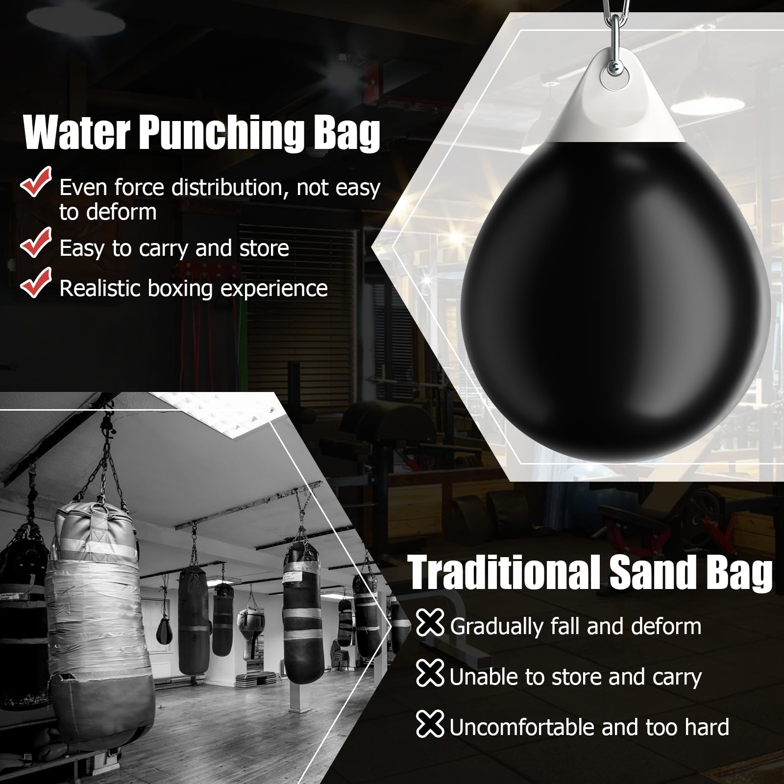 GYMAX Heavy Duty Water Filled Punching Bag with Water Injector & Hanging Accessories - Folding Boxing Bag for Home Gym, Boxing Training Equipment for Adults & Teens - Perfect for MMA, Kickboxing, and Fitness Workouts