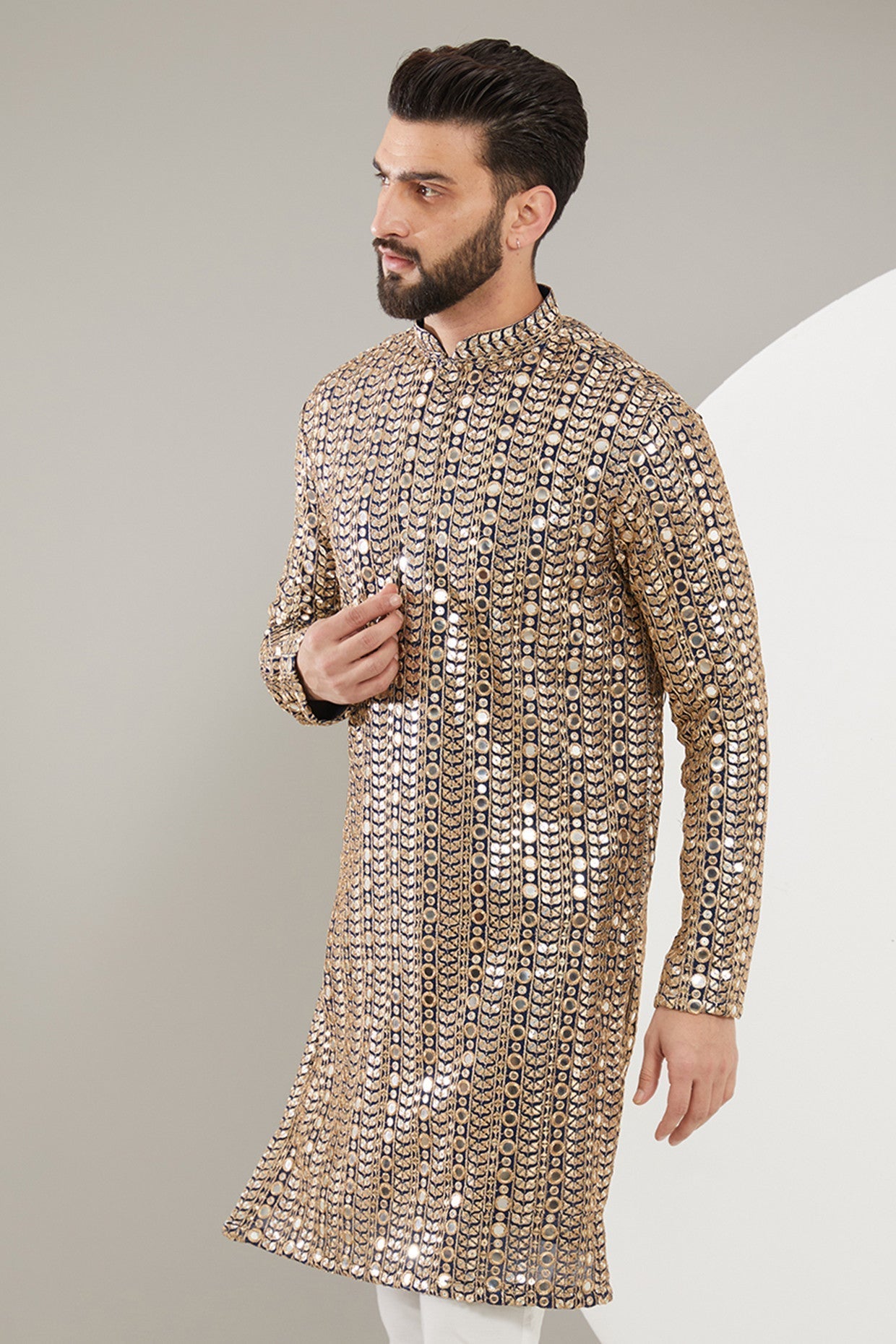 Navy Blue Mirrorwork Kurta for Women - Embroidered Indian Ethnic Tunic Top - Perfect for Festivals, Weddings & Casual Wear