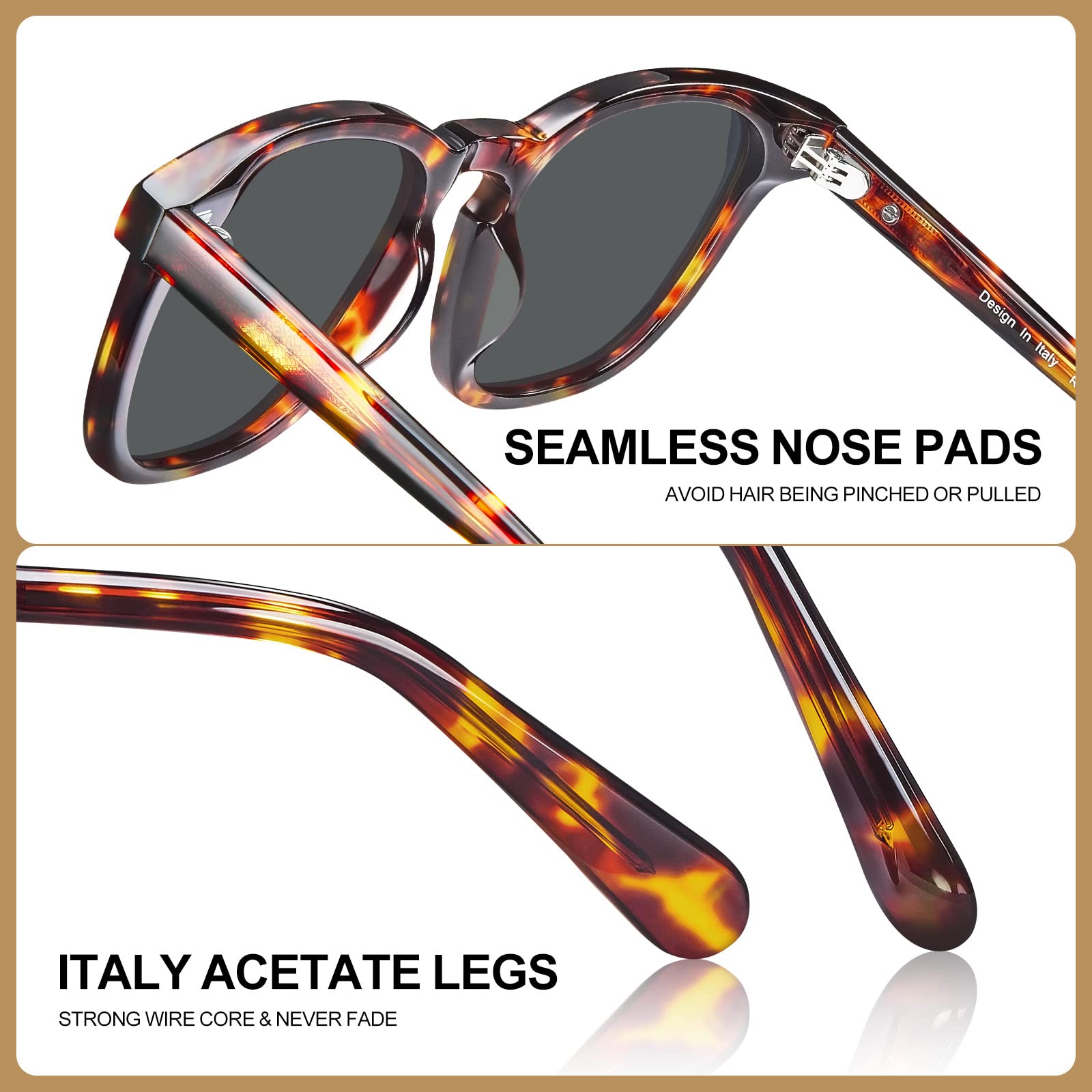 Stylish Acetate Retro Polarized Sunglasses for Women - UV400 Protection, Handcrafted Square Frame Driving Glasses - Perfect for Beach, Driving & Outdoor Activities