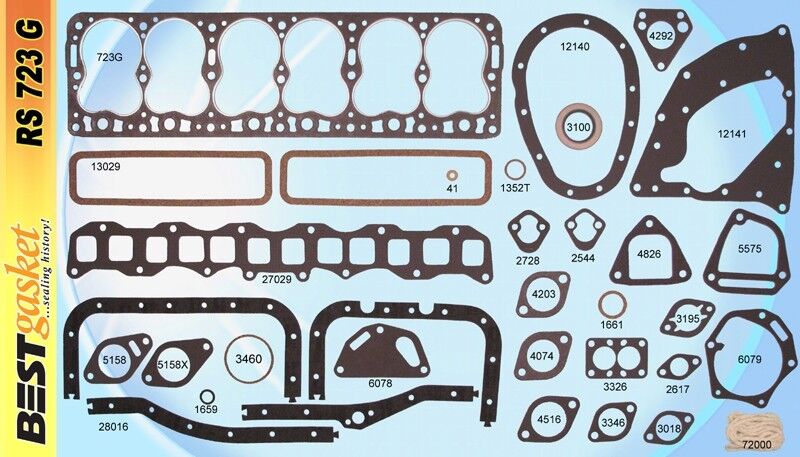 Hudson Hornet 308 Big Six/6 Full Engine Gasket Set Kit - Best Head & Oil Pan Gaskets for 1955-1956 Models - Perfect for Classic Car Restoration & Engine Rebuild Projects