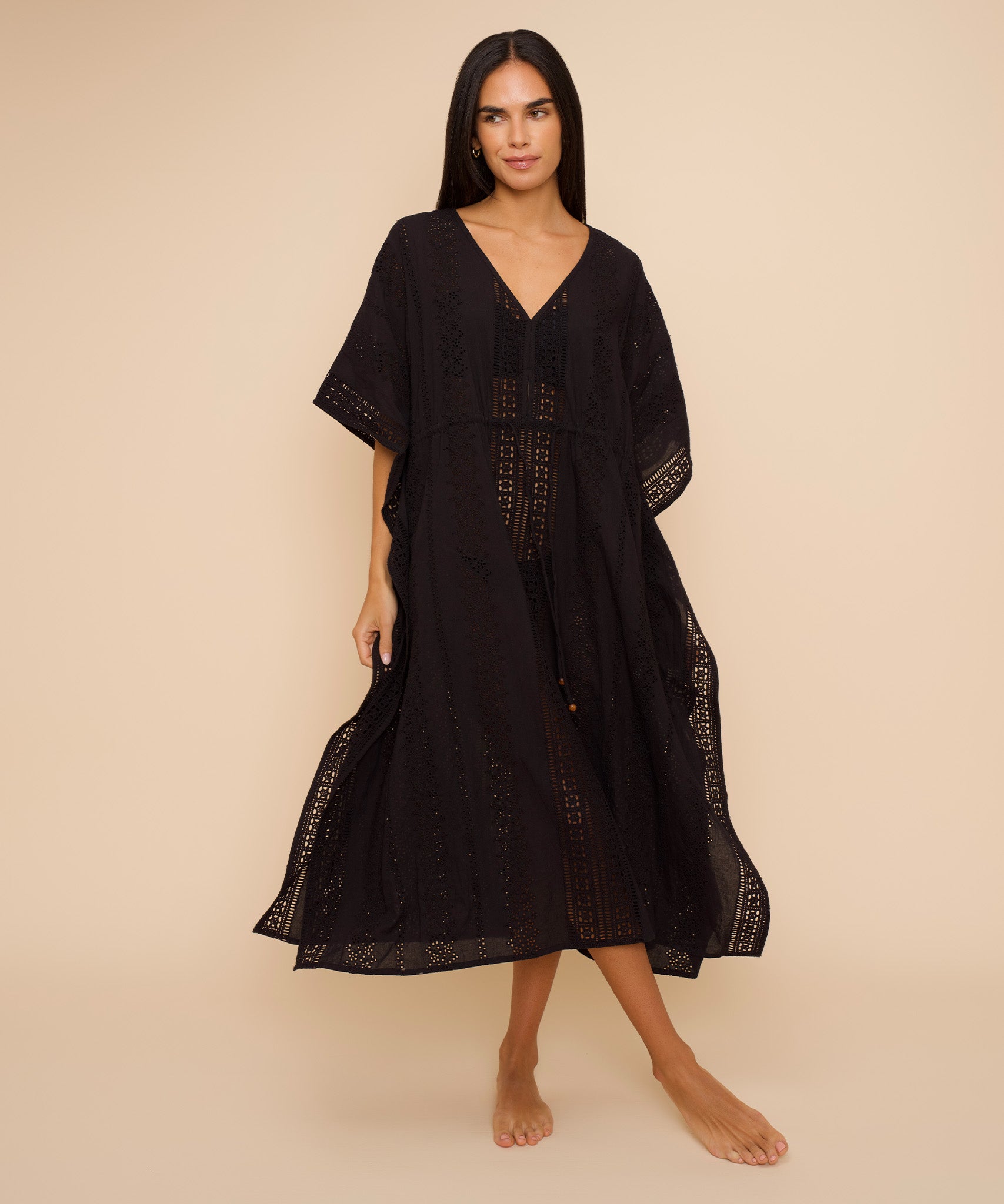 Elegant Eyelet Butterfly Maxi Caftan Dress for Women - Flowy Boho Summer Beach Cover Up & Vacation Outfit