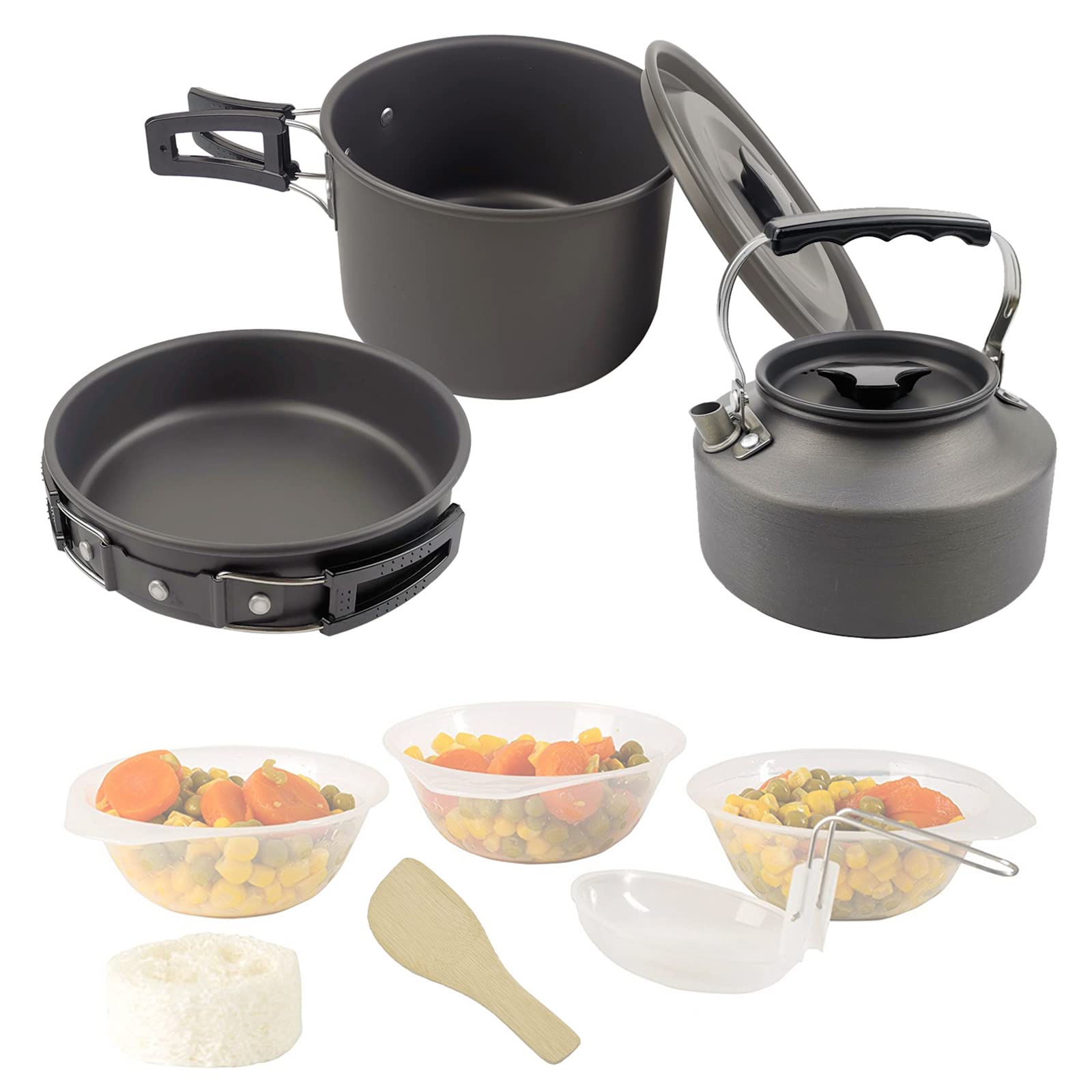 9-Piece Camping Cookware Set - Non-Stick Outdoor Cooking Pots, Teapots & Bowls - Lightweight Backpacking Mess Kit for Hiking, Picnic & Camping Trips - Perfect for Outdoor Adventures & Survival Gear