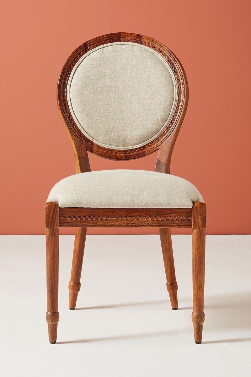 Hand Carved Bee Design Wooden Dining Chair - Natural Indian Wood - Perfect for Home, Restaurant, and Outdoor Dining