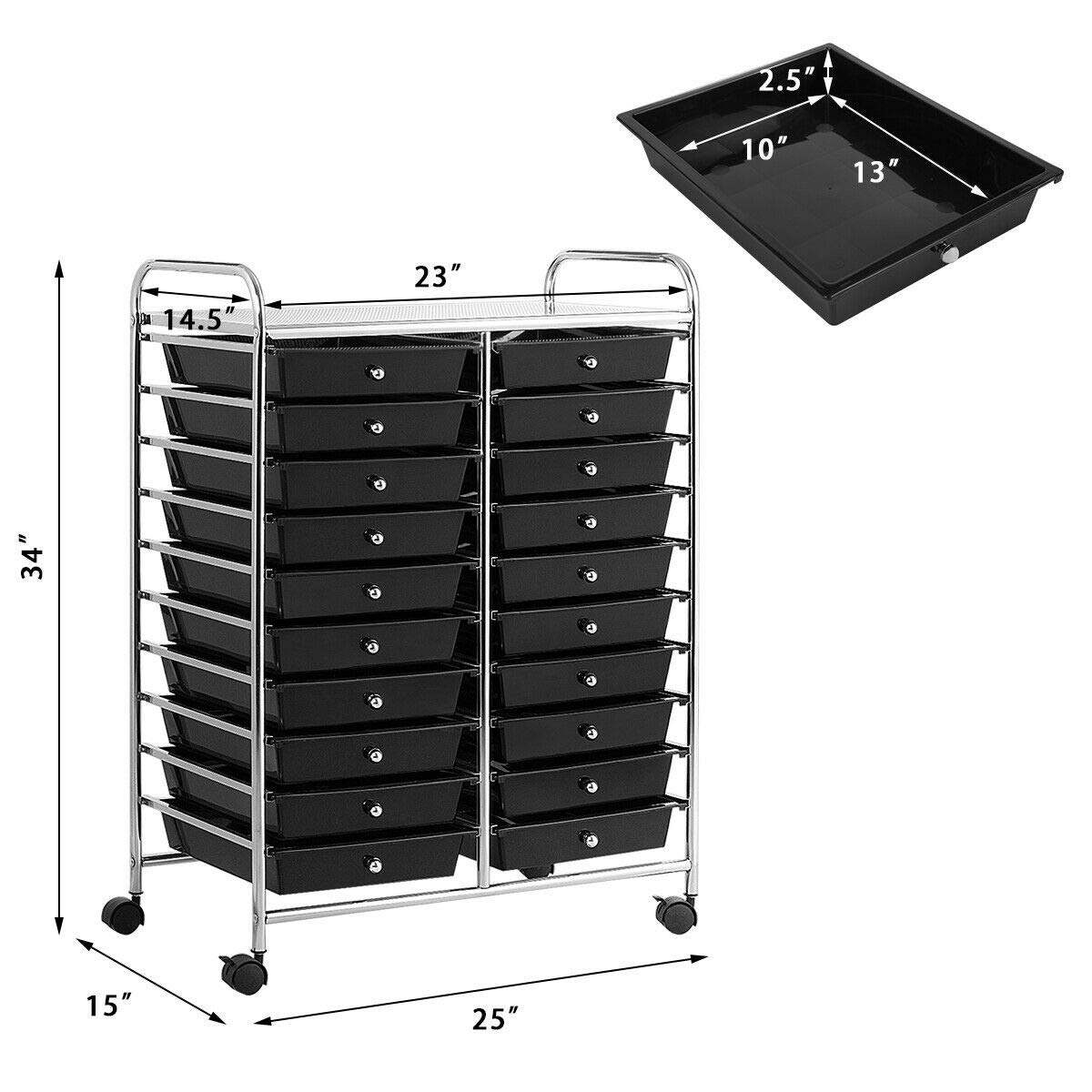 Black 20-Drawer Rolling Cart Storage Organizer for Scrapbook Paper & Studio Supplies - Lightweight, Easy to Move with Spacious Storage - Perfect for Home Office, Garage, School & Craft Room Organization