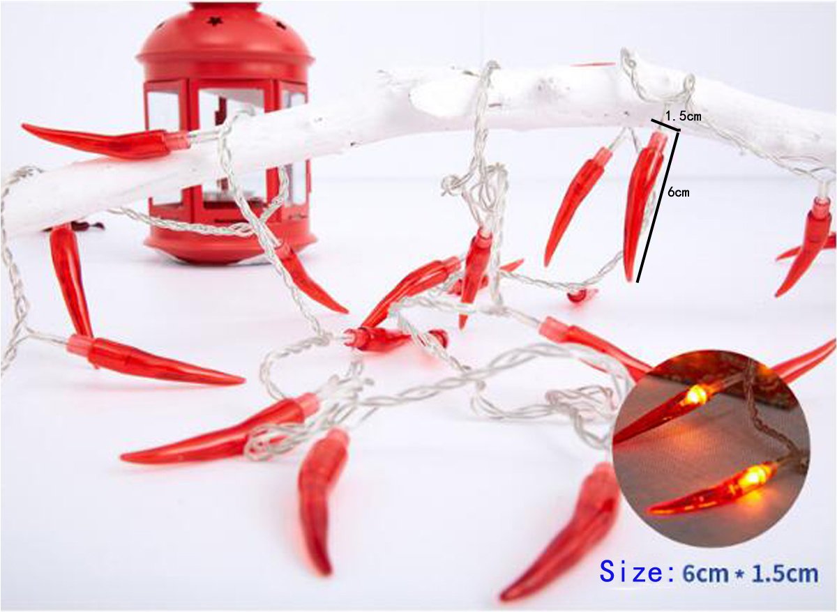 20ft 40 LED Red Chili String Lights - Battery Operated Fairy Lights for Wedding, Party, Christmas & Chinese New Year Decorations - Perfect for Indoor/Outdoor Home, Garden, and Festival Decor