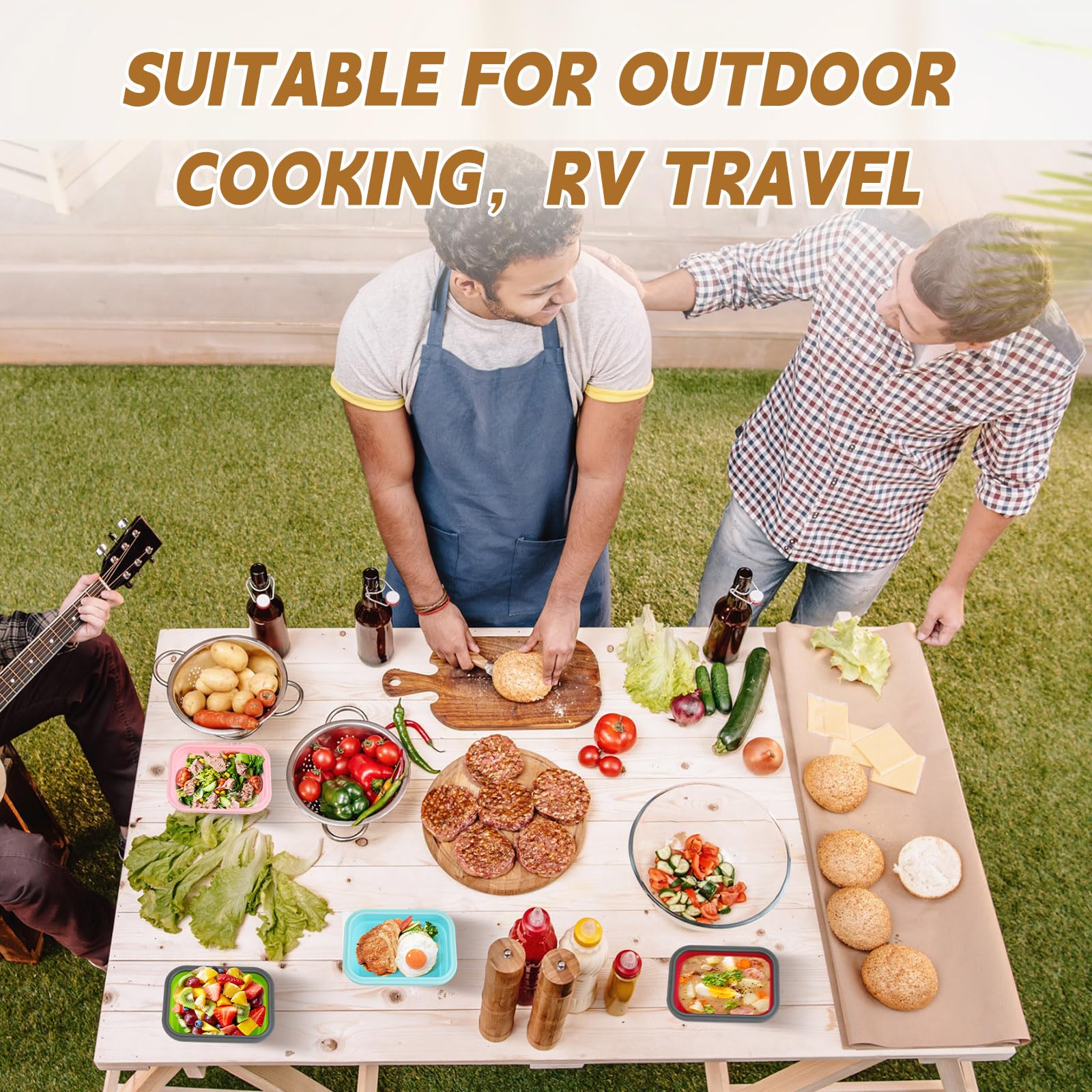 4-Piece Collapsible Silicone Camping Bowls with Lids - 12 oz Expandable Food Storage Containers for Travel, Picnics & Hiking - Portable Folding Bowls for Salad, Snacks & Heat-Resistant Meals - Perfect for Outdoor Adventures & On-the-Go Dining