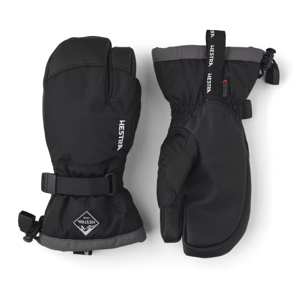 Hestra Gauntlet Czone Jr 3 Finger Ski Gloves for Kids - Black (32532) | Warm Winter Gloves for Snowboarding, Skiing & Outdoor Activities