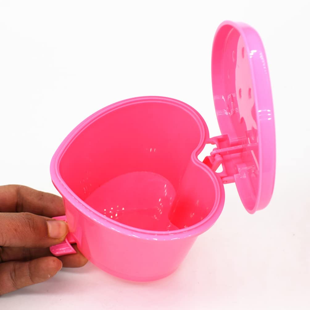 HEMOTON Mini Desktop Trash Can with Lid - Cute Strawberry Design Small Waste Basket for Office, Kitchen, Car & Home | Compact Plastic Garbage Bin for Desk, Bedroom & Workspace