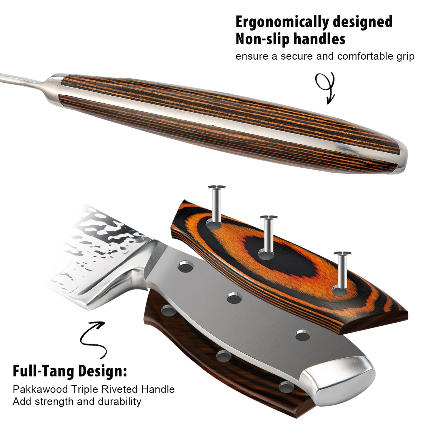 15-Piece High Carbon Stainless Steel Kitchen Knife Set with Wood Block & Sharpener - Ultra-Sharp Chef Knives, Steak Knives, Utility Knives - Triple Rivet Wood Handle for Professional Cooking, Slicing, Chopping - Perfect for Home Chefs, Restaurants & Gift Giving
